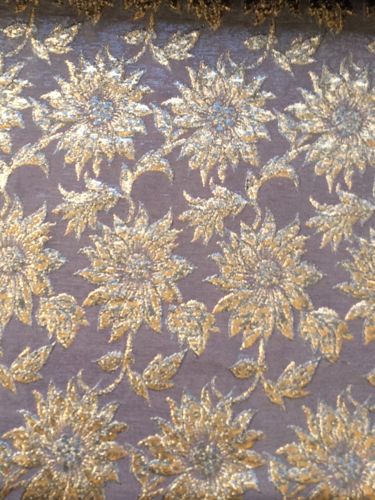 Metallic Silk Brocade with Sunflower Pattern