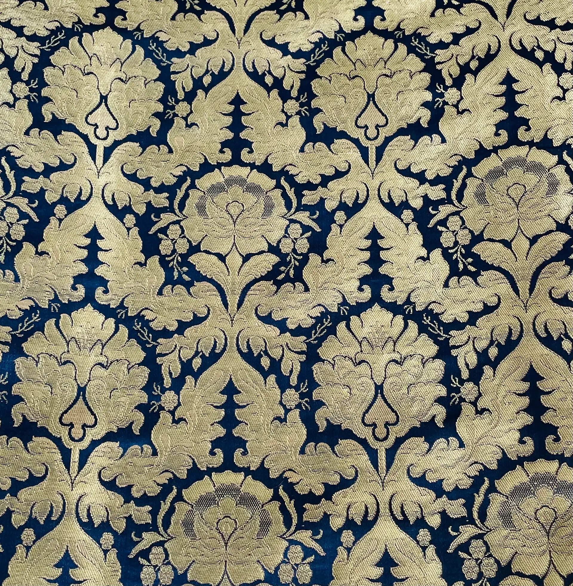 Metallic Brocade in Navy and Gold