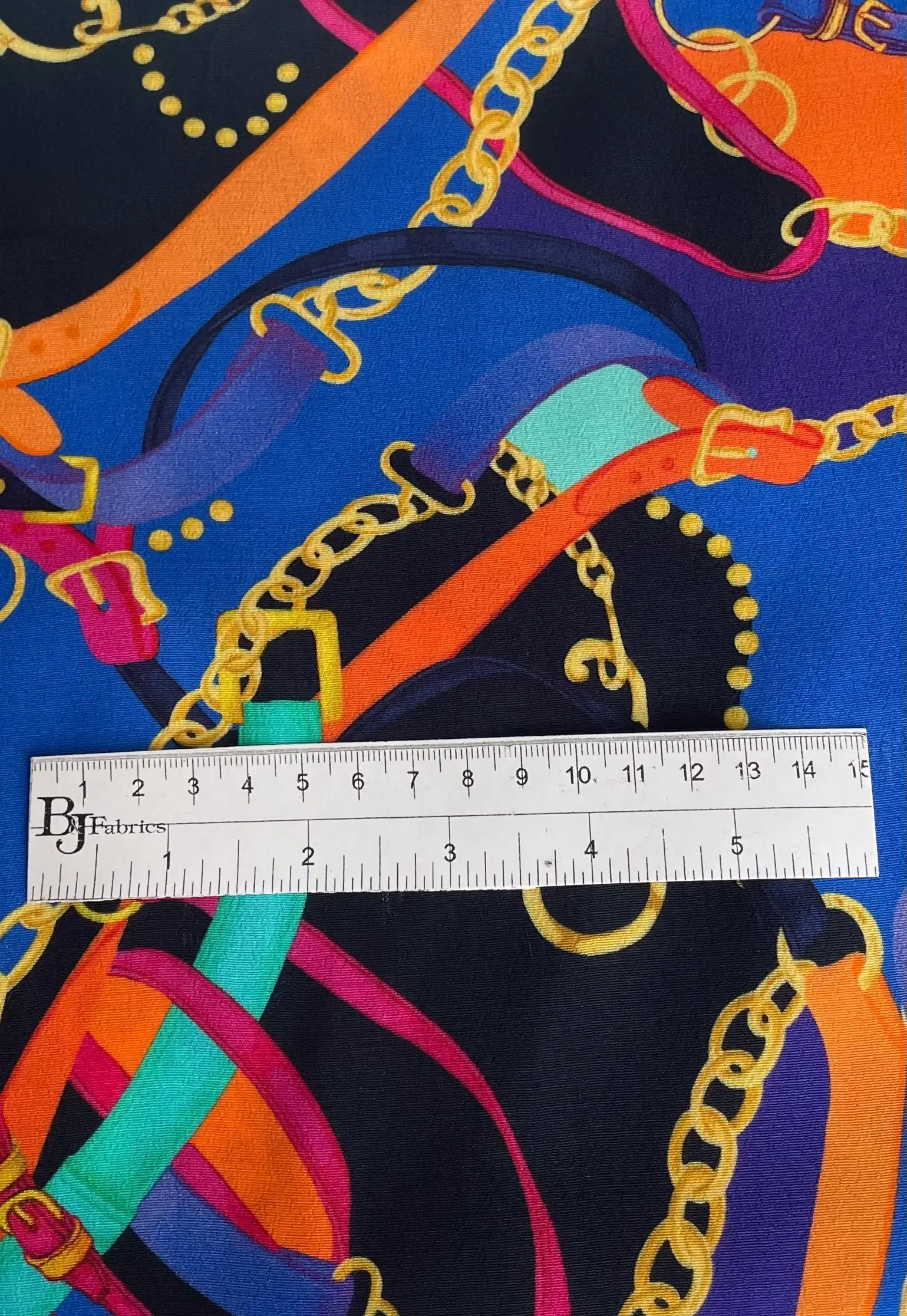Made in Italy 100% Viscose Challis Equestrian Print in Blue Multi
