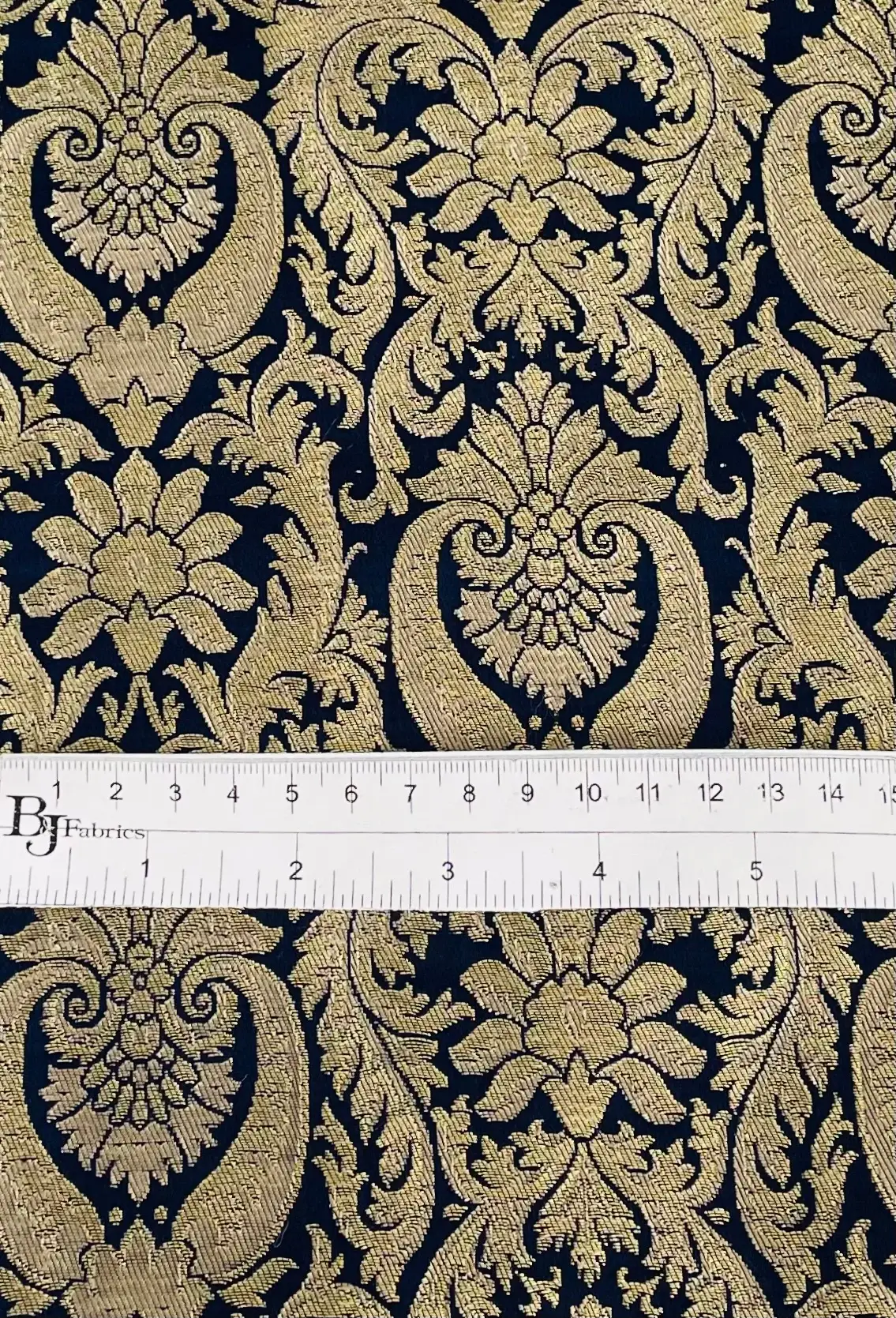 Metallic Brocade in Navy and Gold Baroque Design