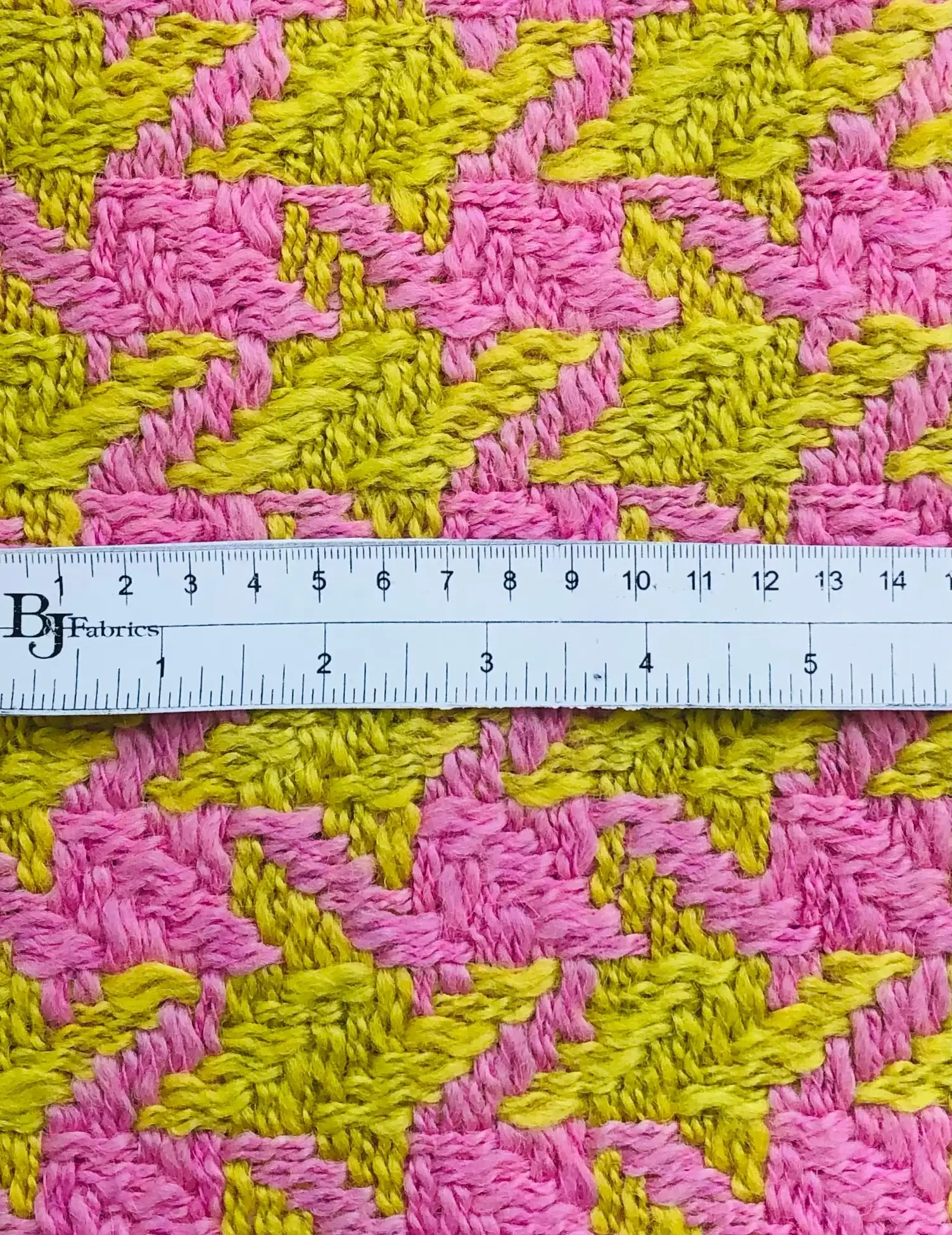Made in France 100% Wool Tweed Giant Houndstooth in Pink and Charteurese