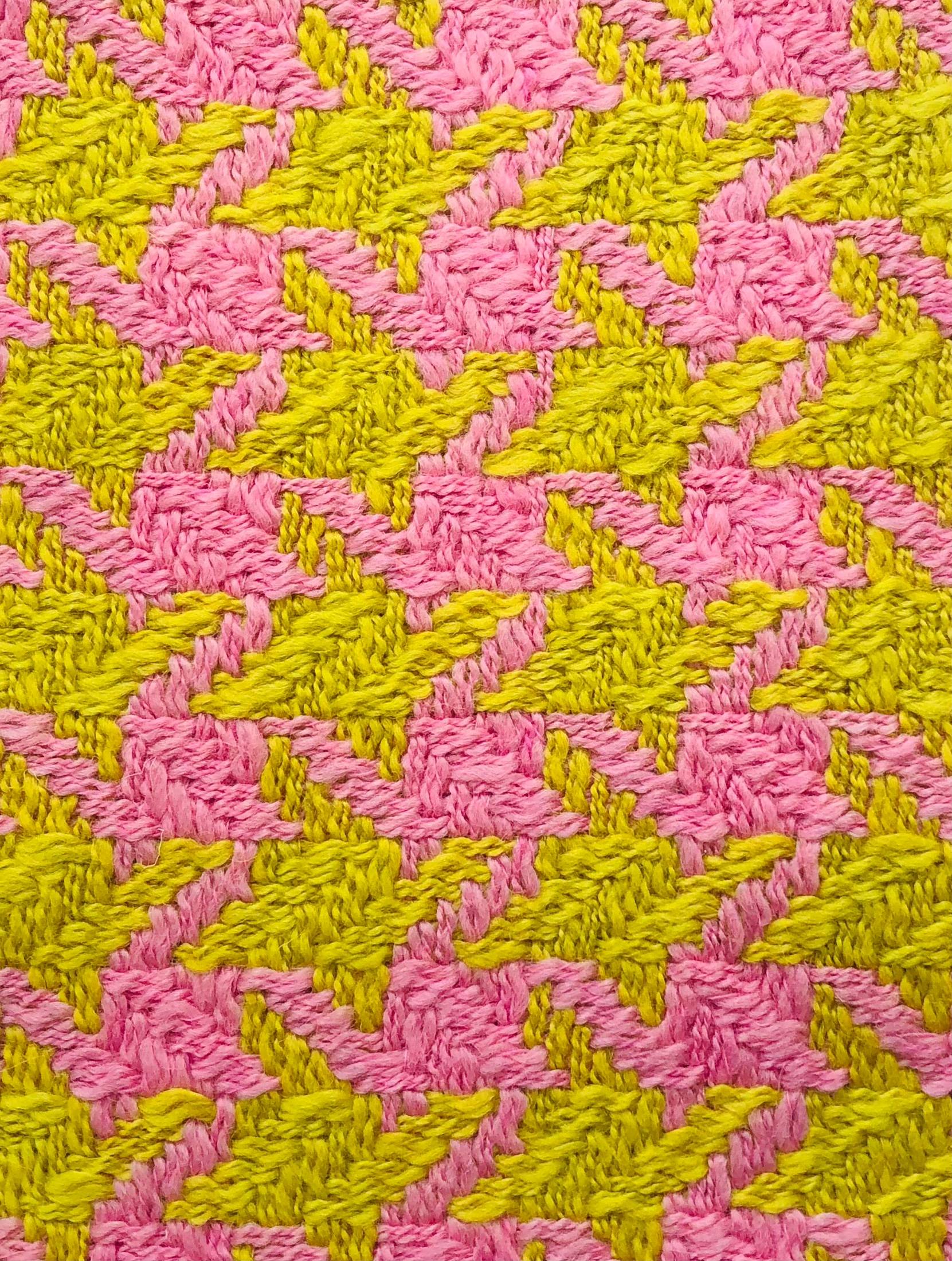 Made in France 100% Wool Tweed Giant Houndstooth in Pink and Charteurese