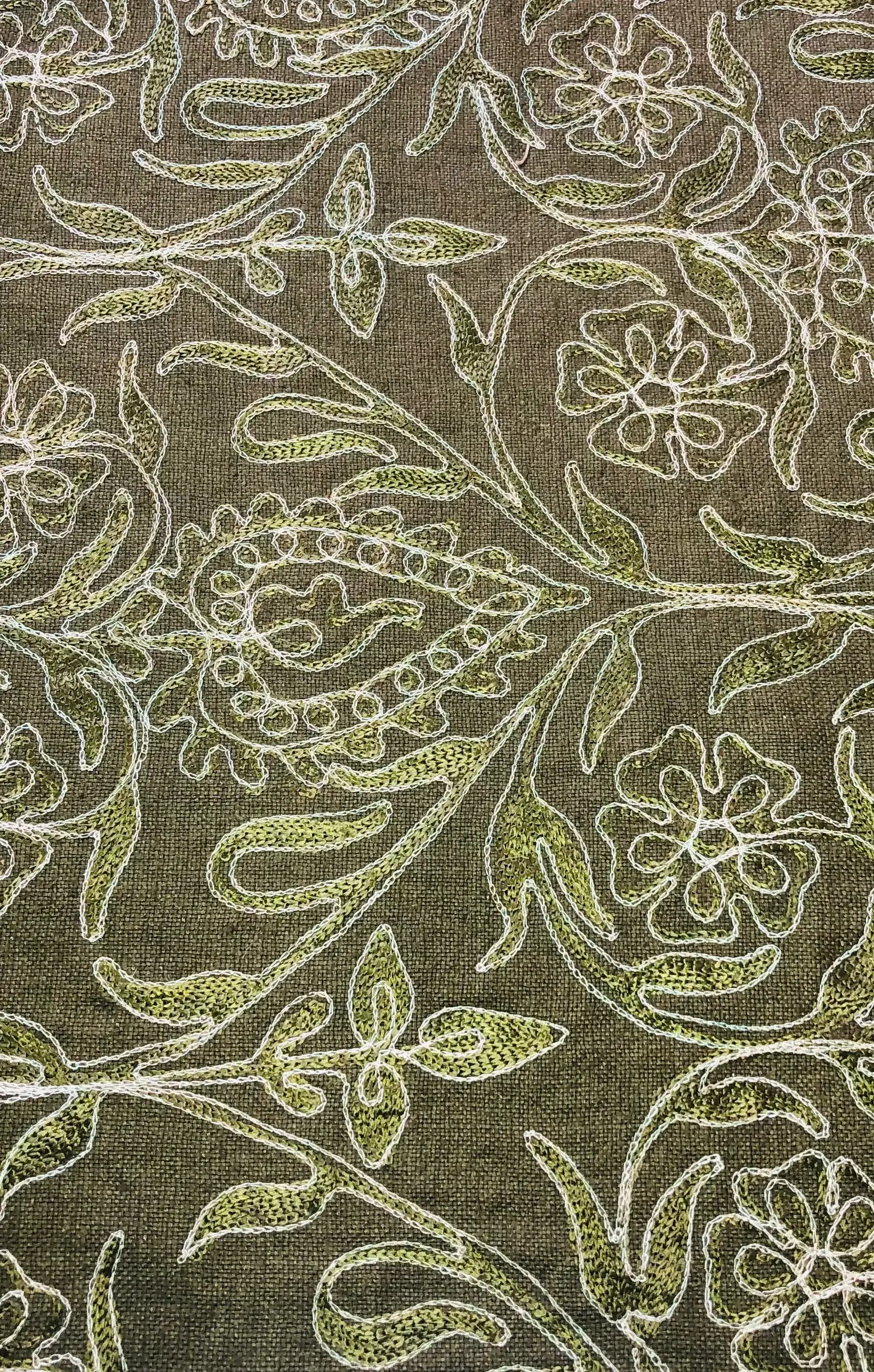 Made in India 100% Silk Matka Embroidery in Olive
