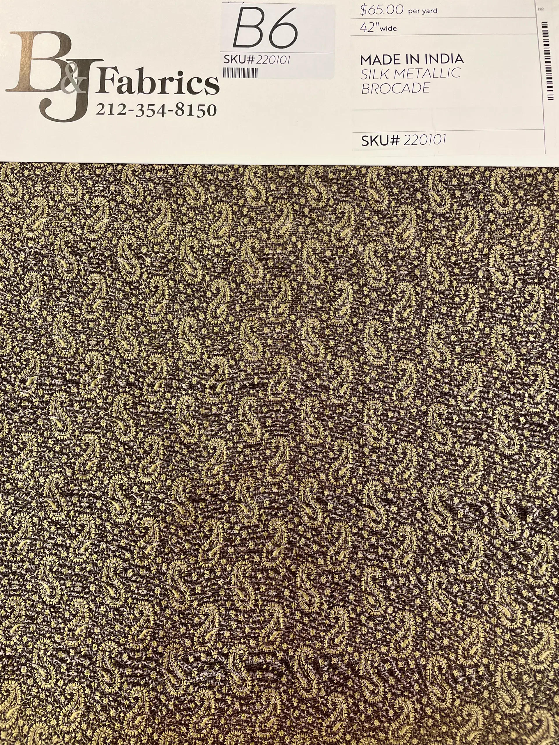 Made in India Silk Metallic Brocade Paisley in Brown/Gold