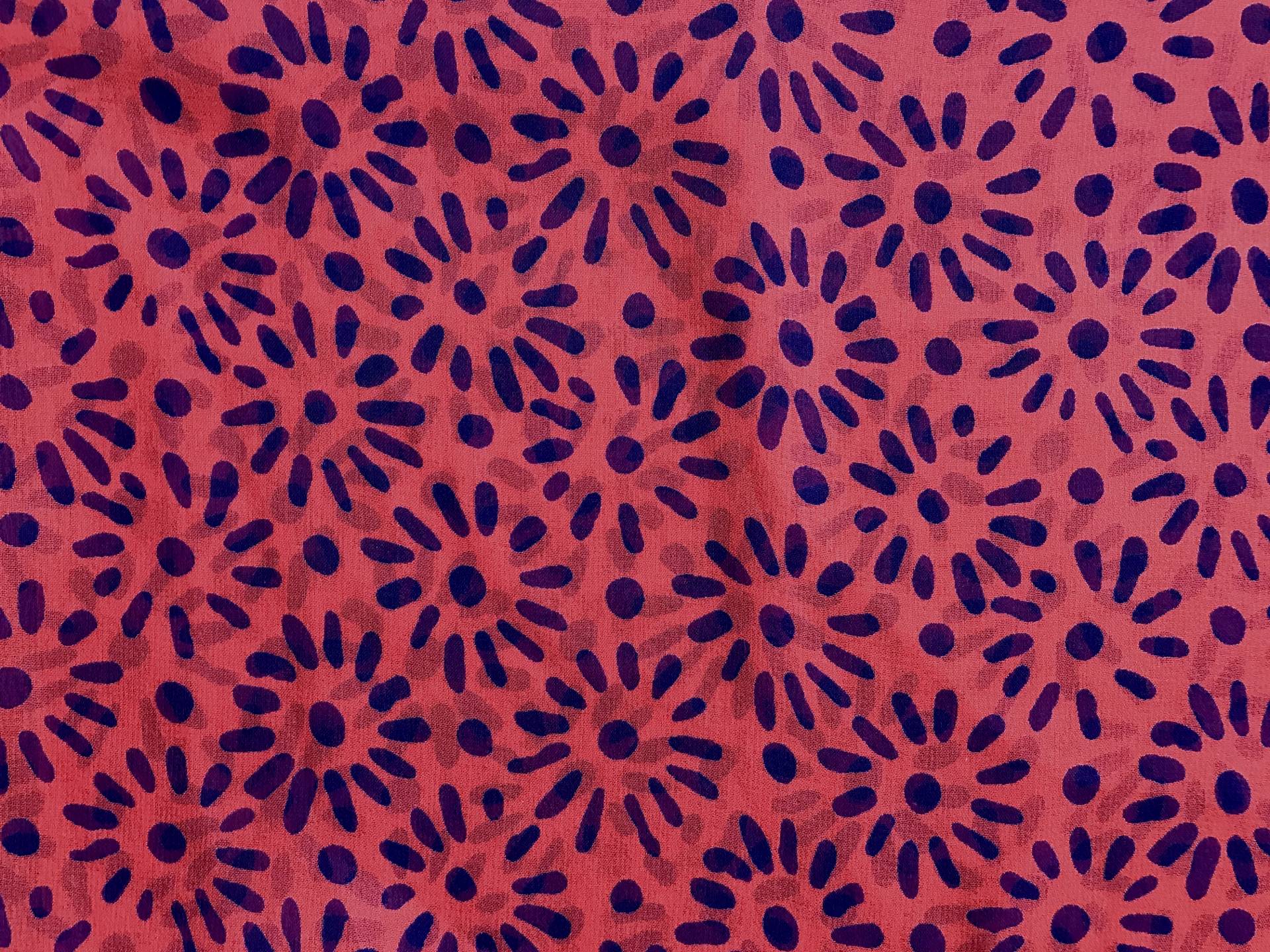Red silk chiffon with navy floral sunburst pattern