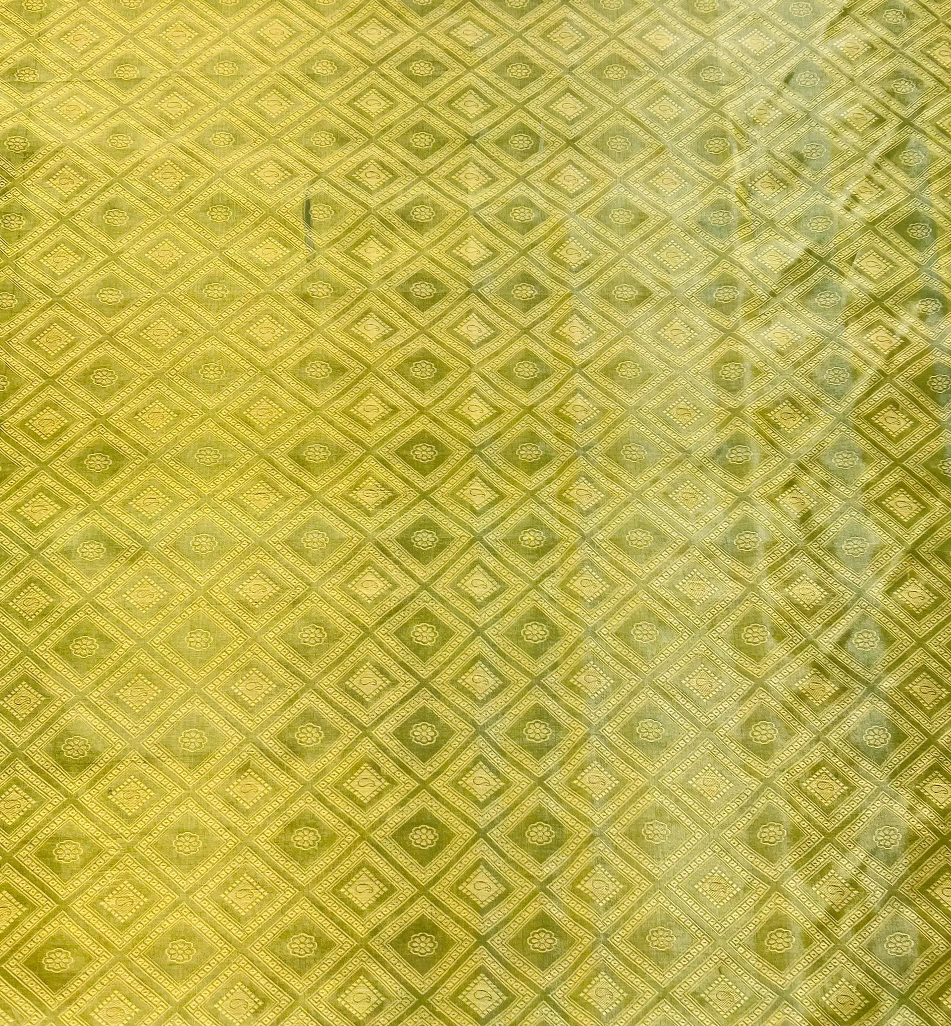 Silk & Metallic Jacquard Organza in Green/Gold