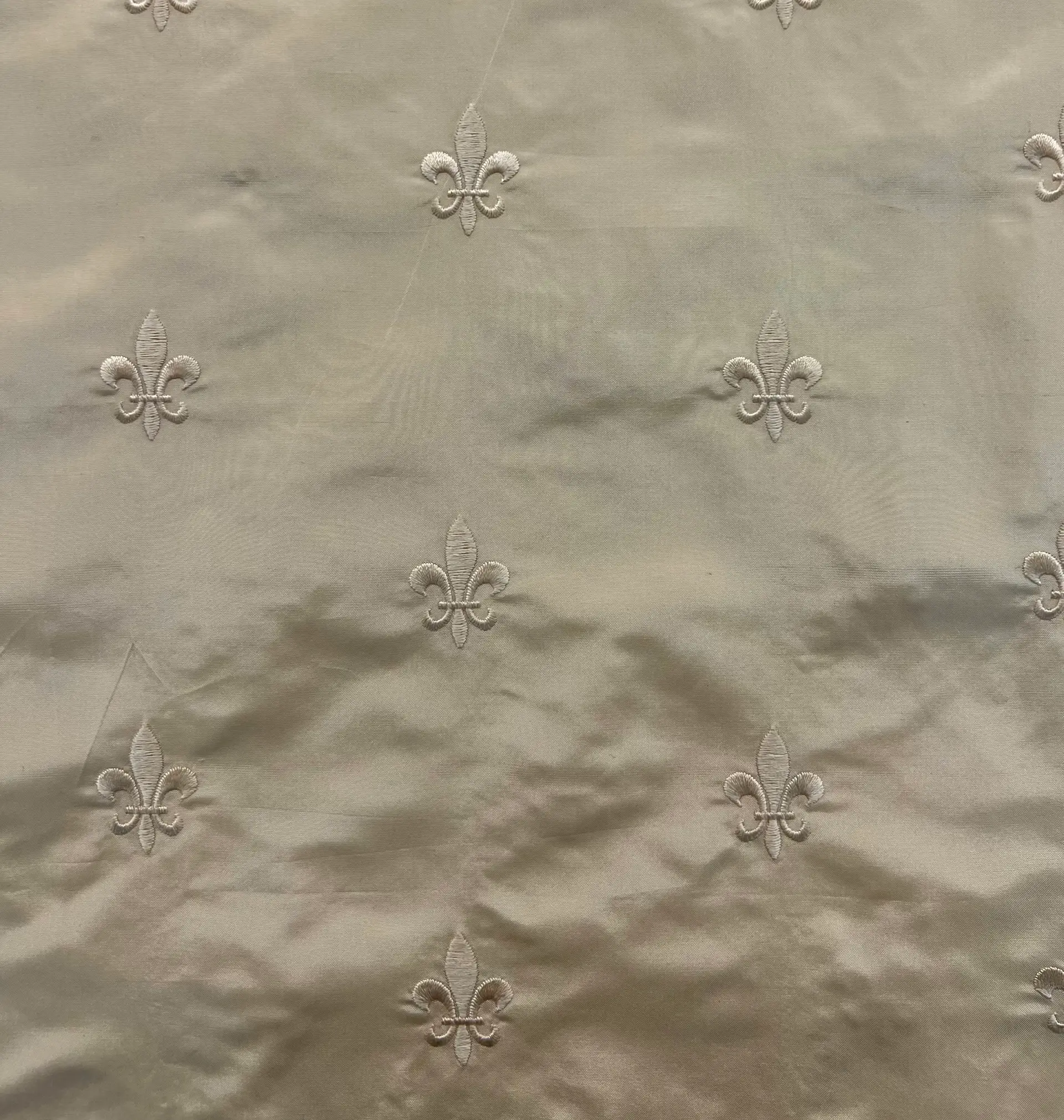 Fleur-De-Lis Embroidered Silk Taffeta in Cream