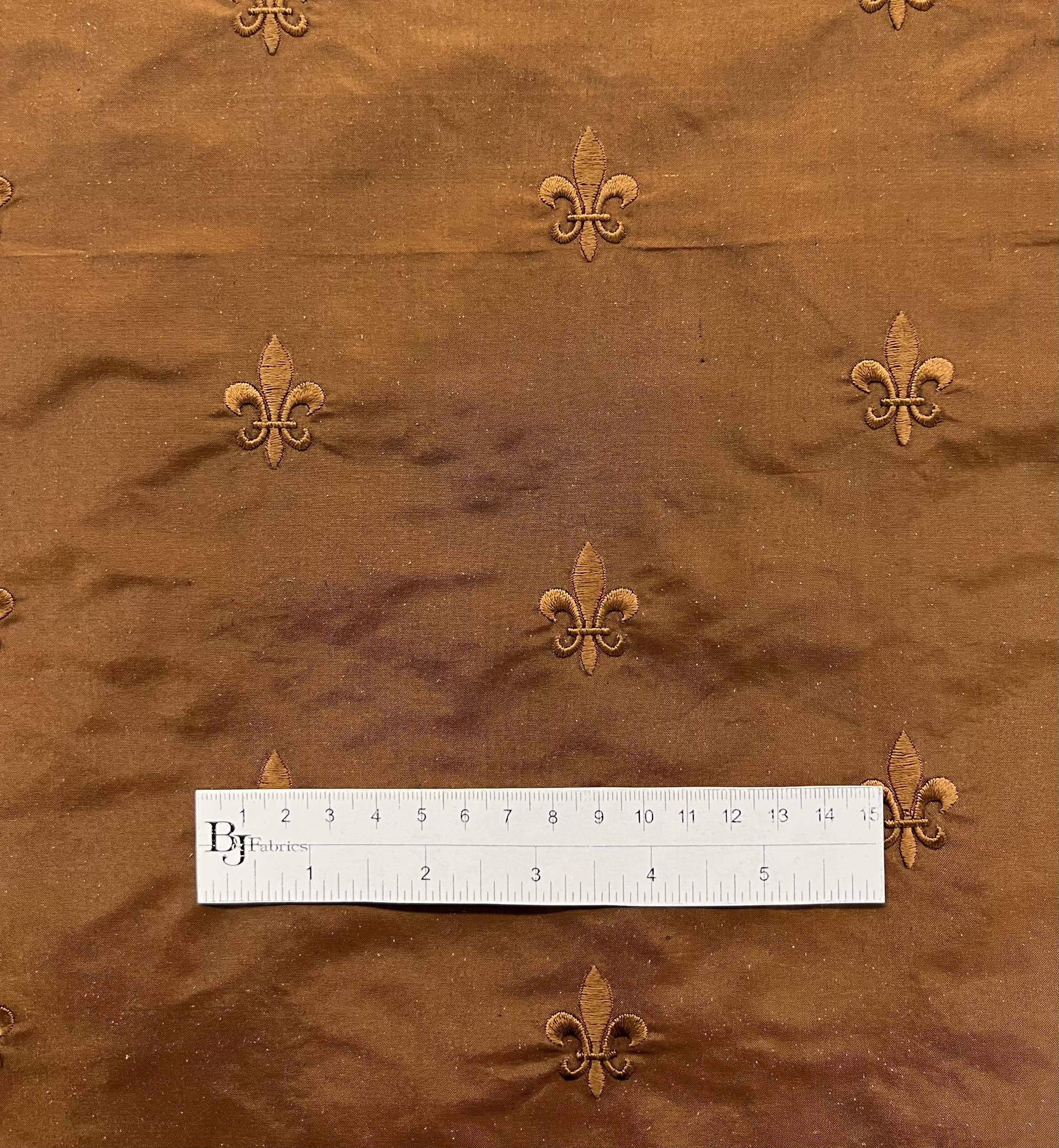 Fleur-De-Lis Embroidered Silk Taffeta in Rust