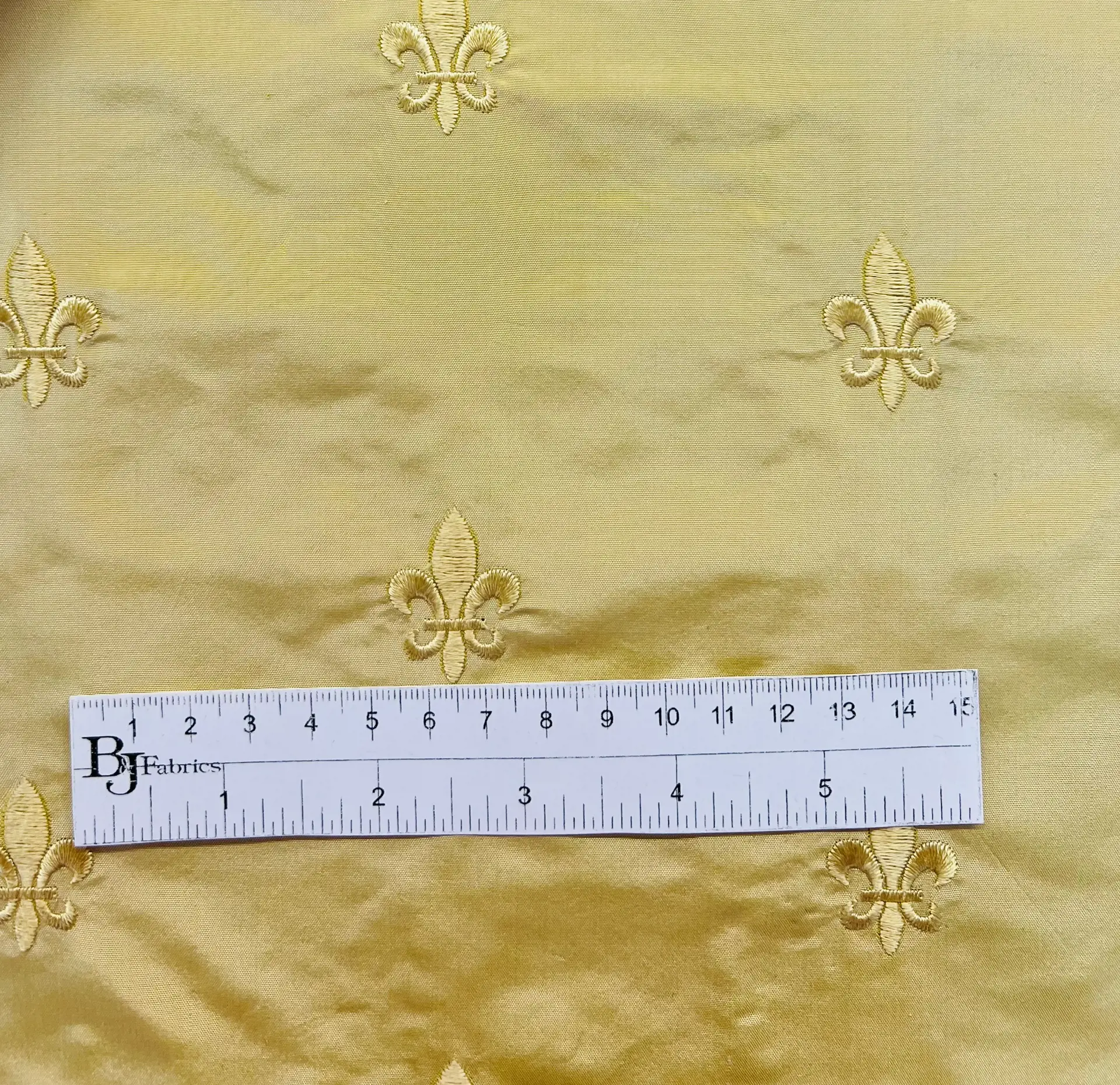 Fleur-De-Lis Embroidered Silk Taffeta in Corn