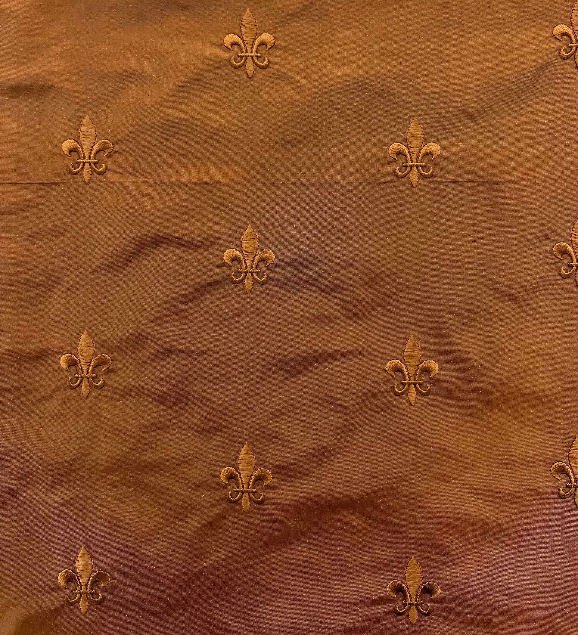 Fleur-De-Lis Embroidered Silk Taffeta in Rust