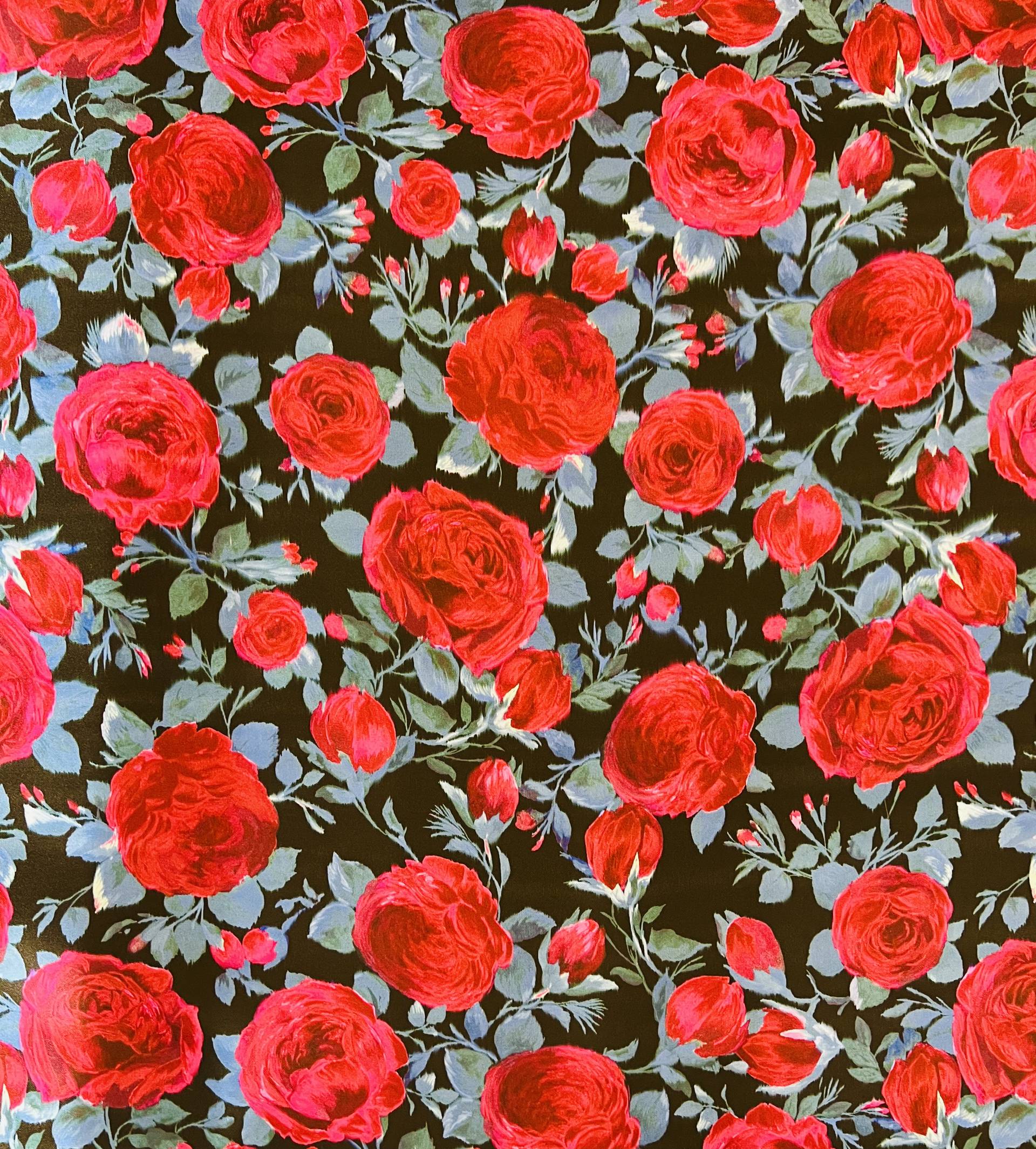 Couture Printed Silk Gazer in Red Roses