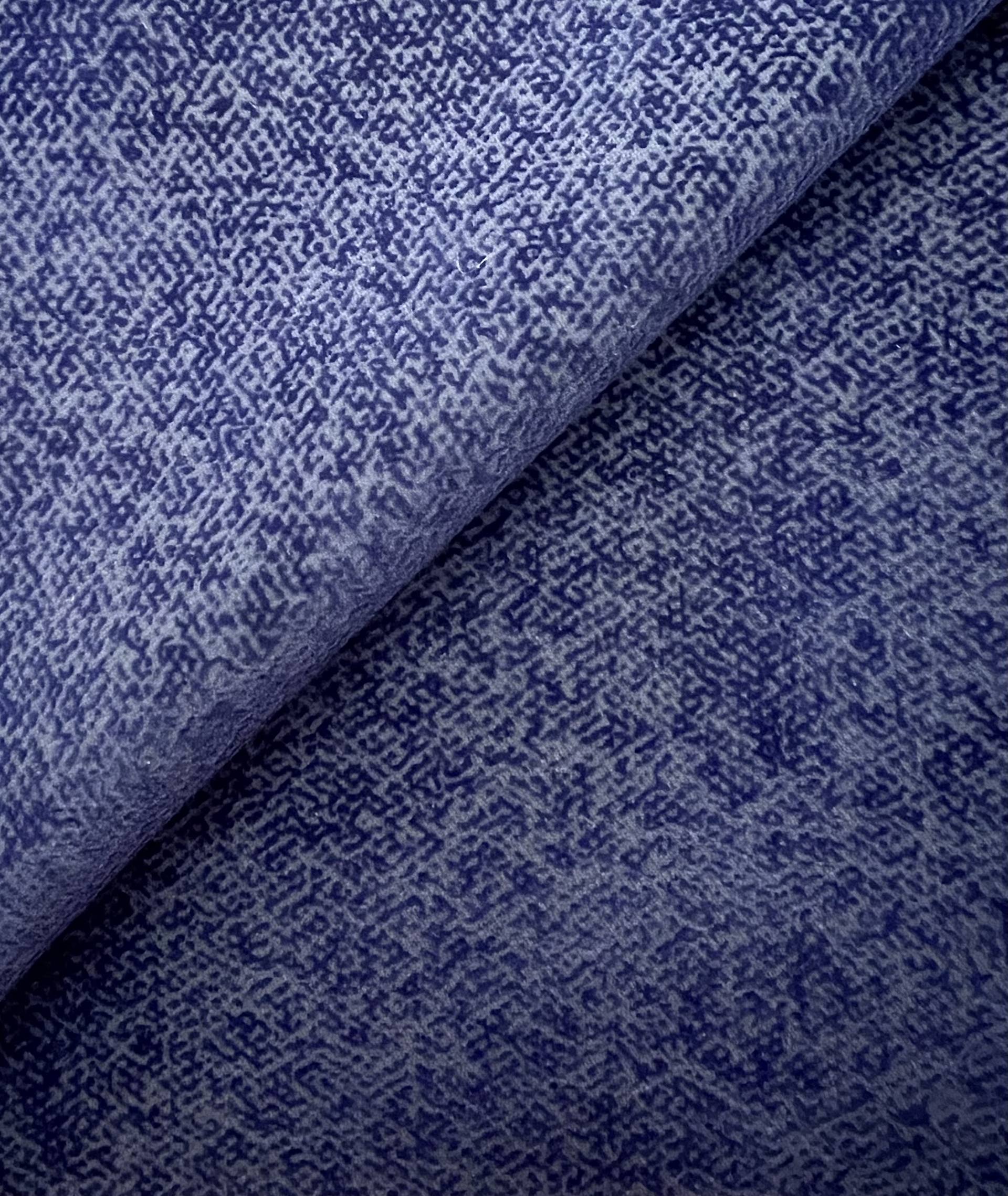 Italian Couture Flocked Silk and Wool In Navy