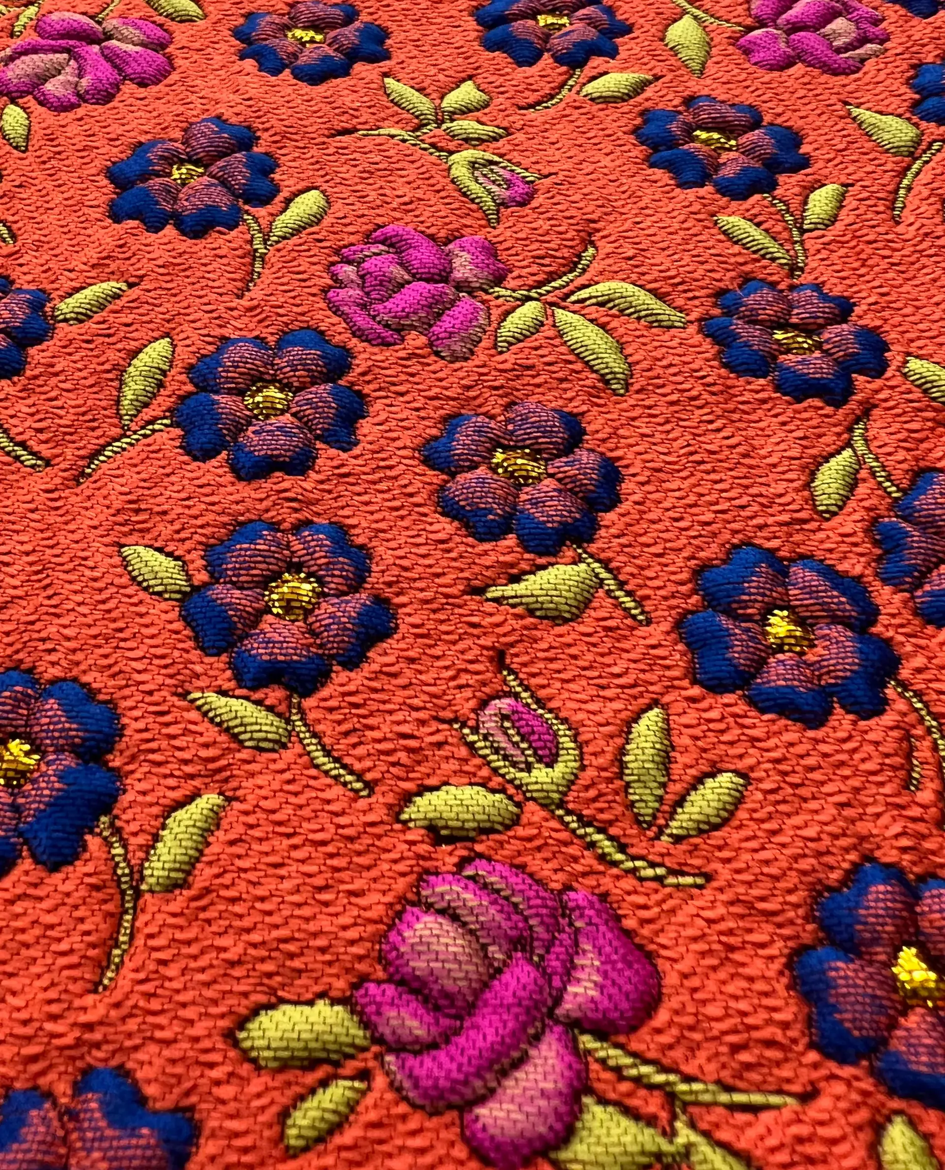 Multicolor Floral Jacquard Brocade in Terracotta