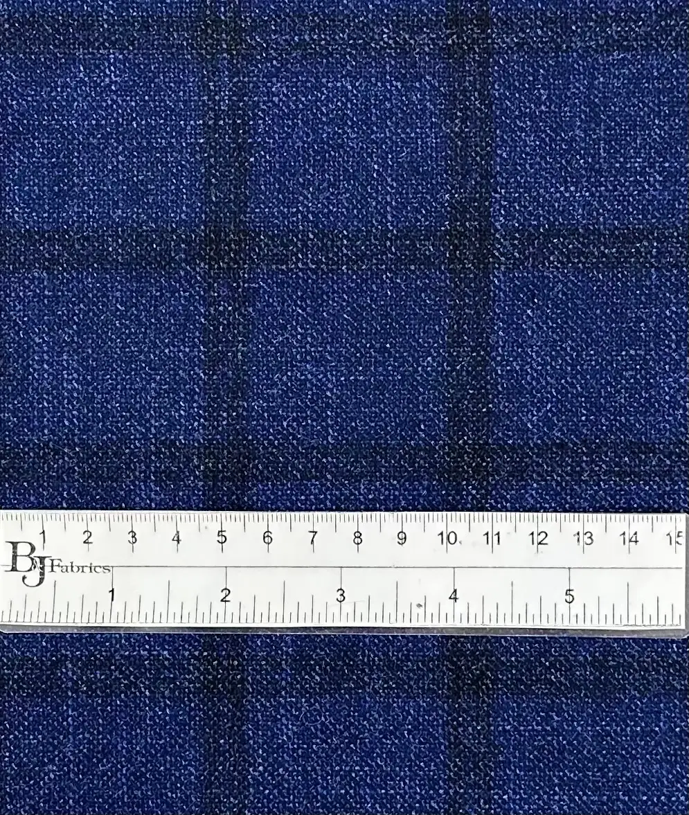 Italian Loro Piana Wool Silk Cashmere Window Pane in Ink Blue
