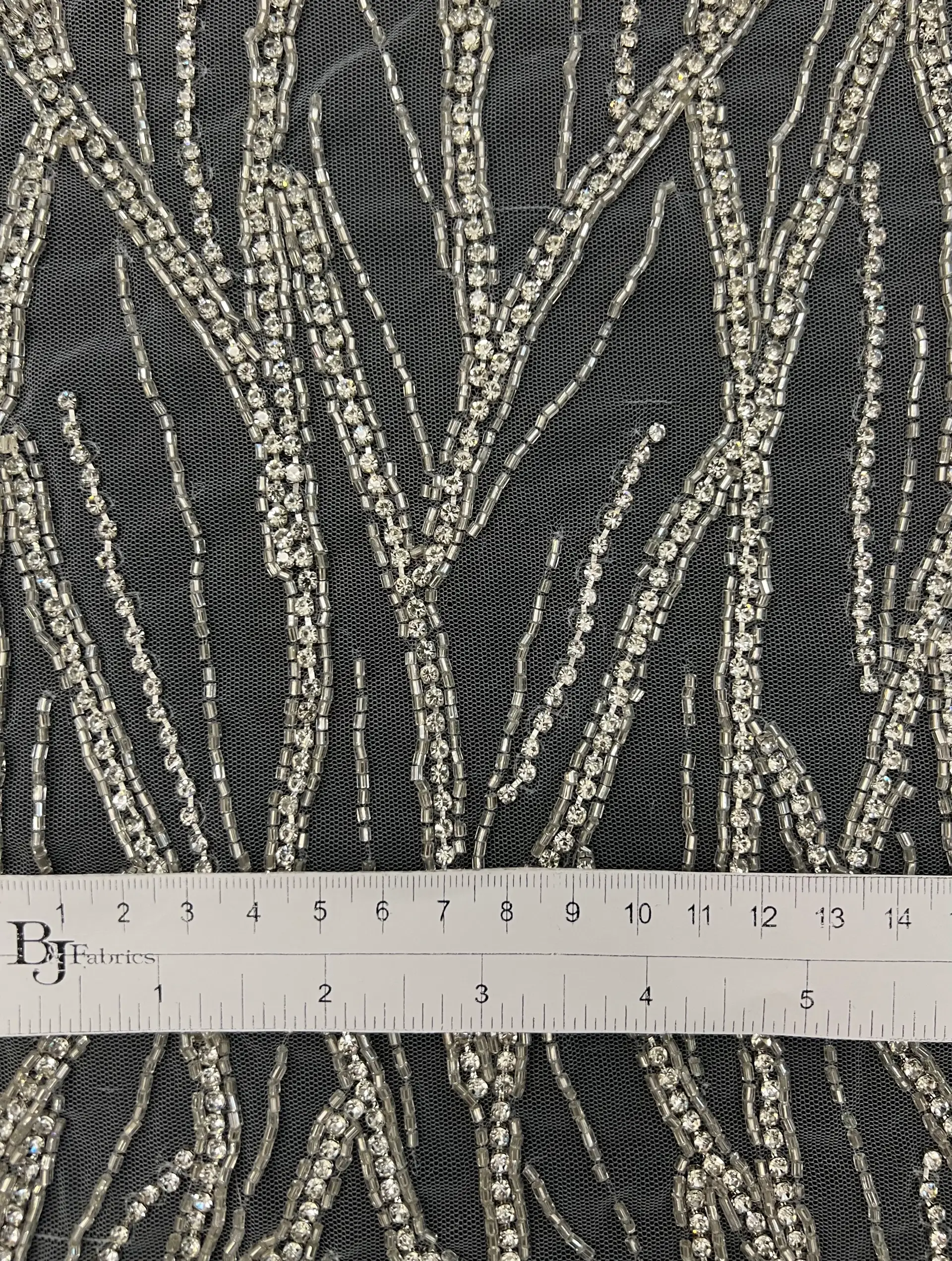 Hand Beaded Tulle With Crystal and Silverline Beads