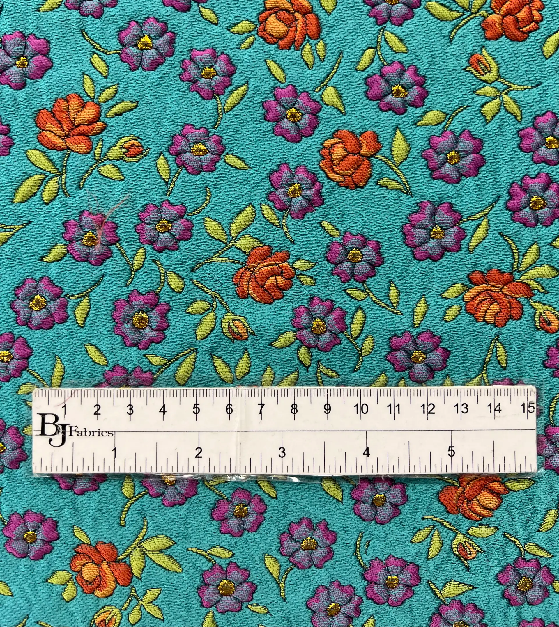 Multicolor Floral Jacquard Brocade in Turqoise