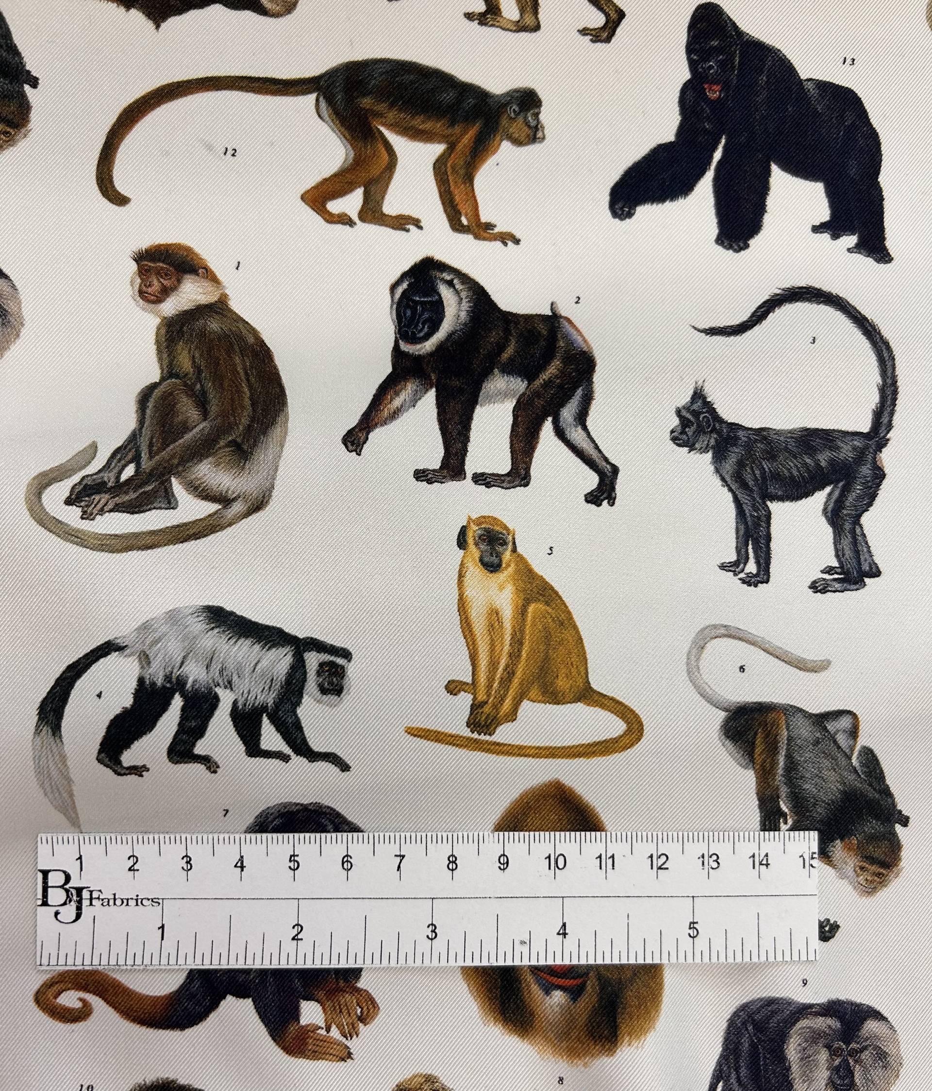 Printed Silk Twill with Various Primates 