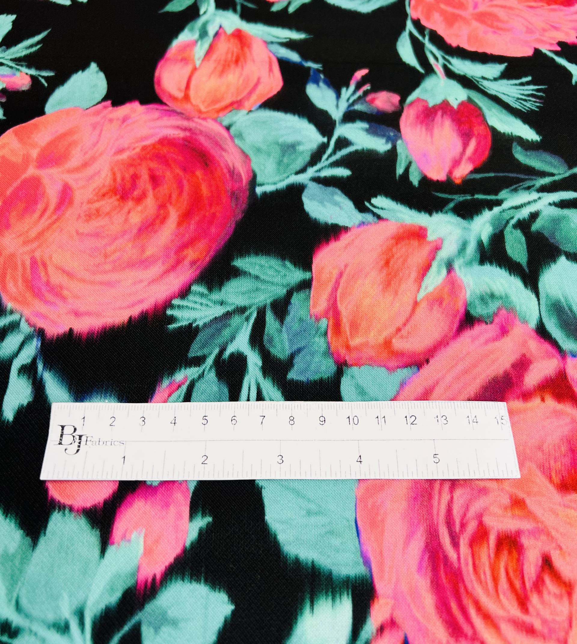 Couture Printed Silk Gazer in Coral & Fuchsia Roses