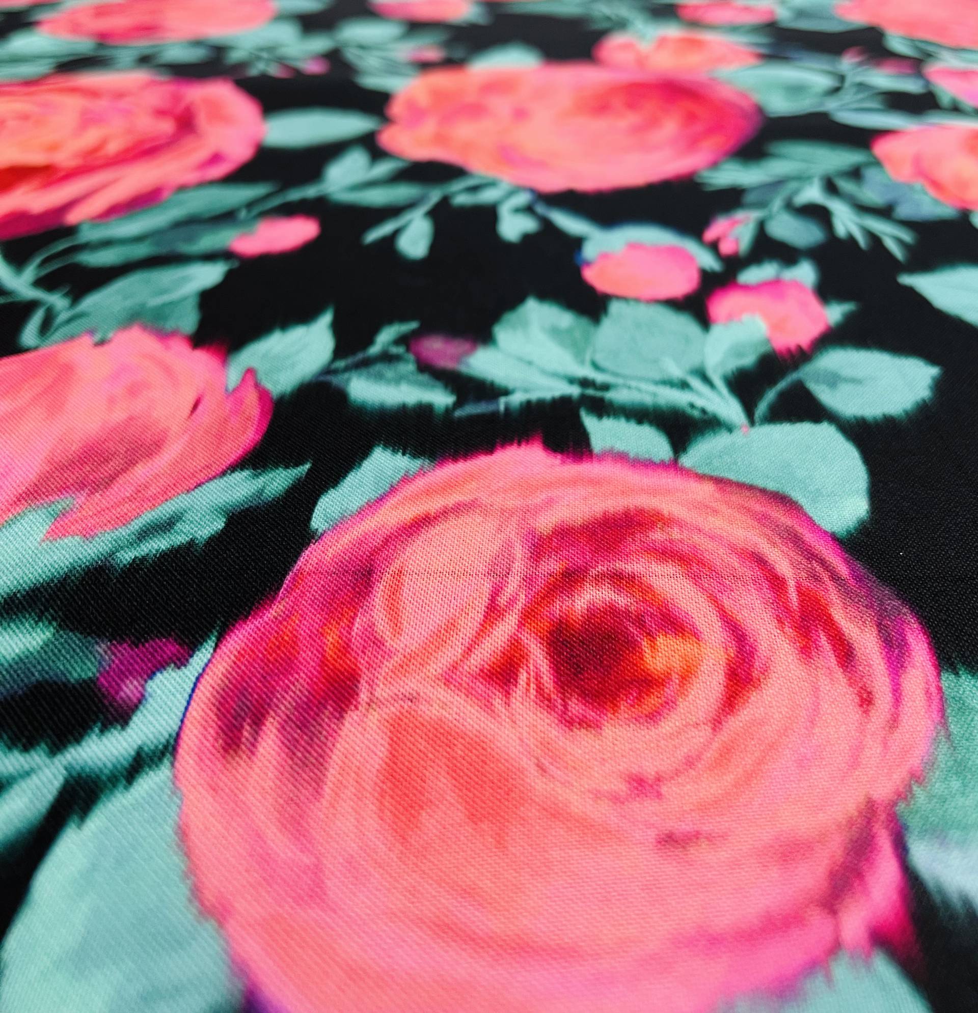 Couture Printed Silk Gazer in Coral & Fuchsia Roses