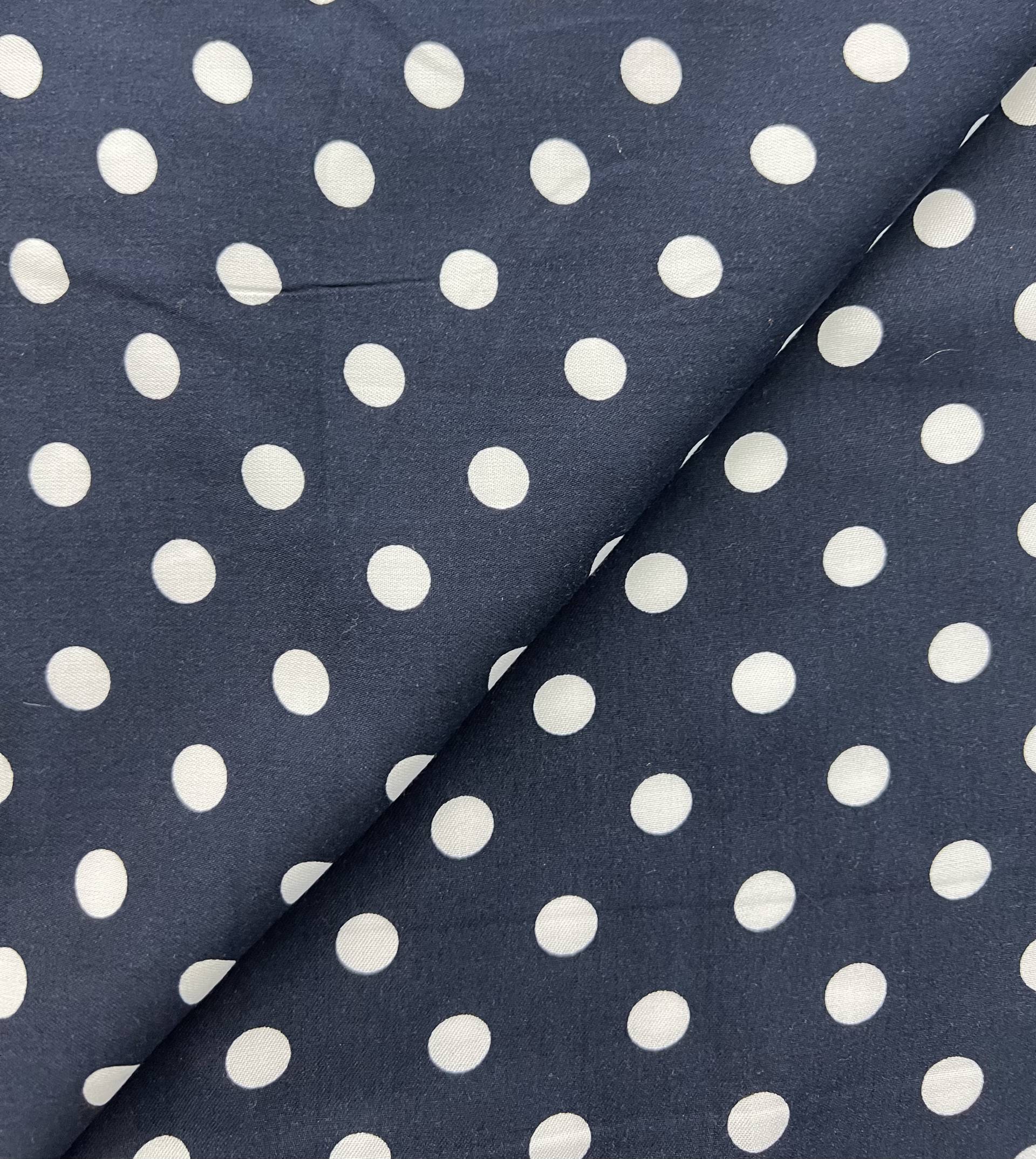 Printed Viscose Challis in Navy & White 1/2" Dots