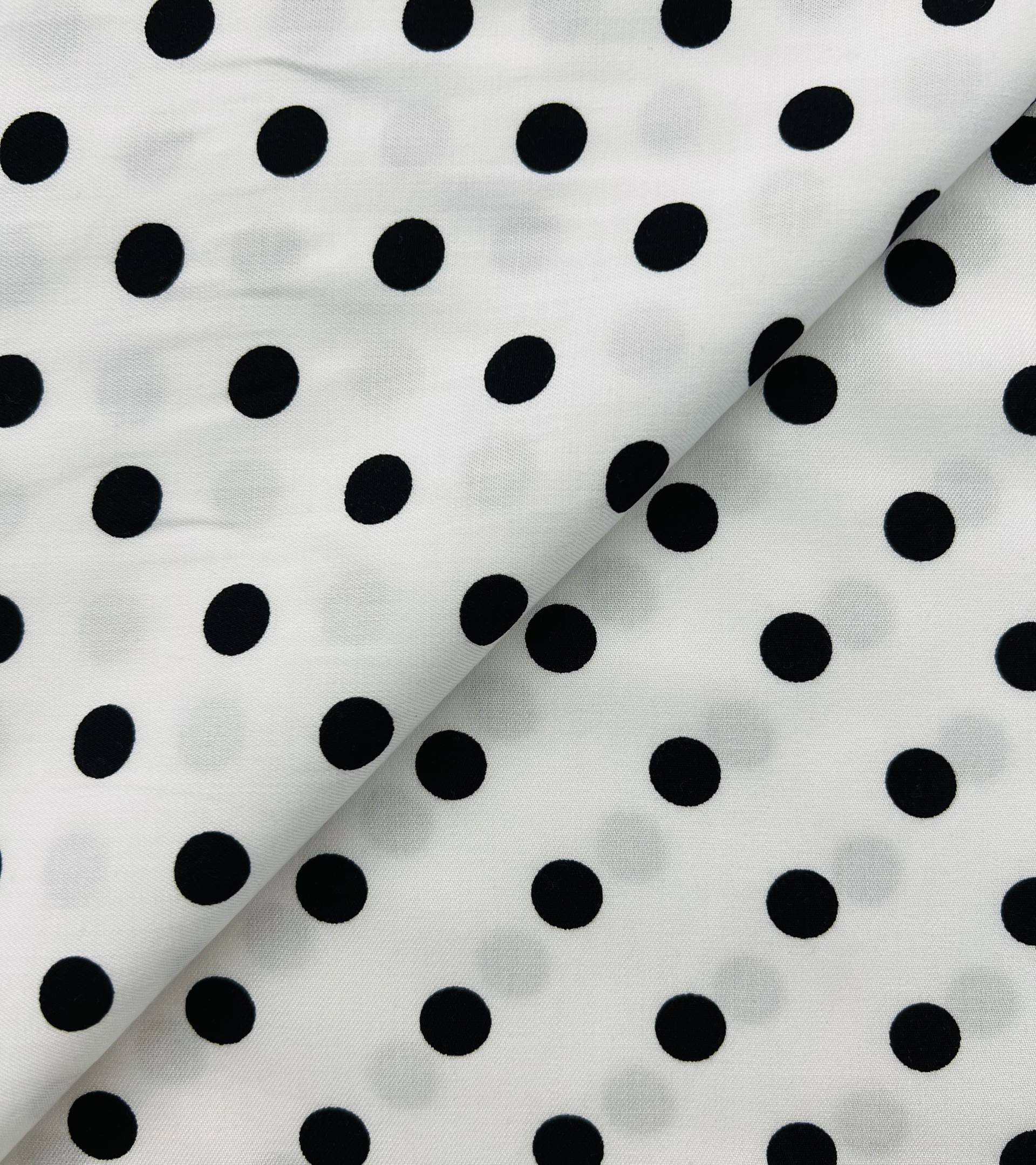 Printed Viscose Challis in Black & White 1/2" Dots