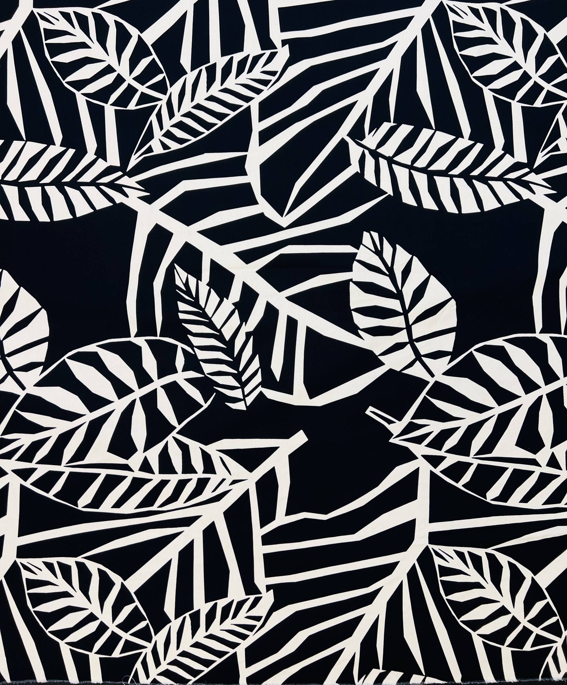 Printed Viscose Challis in Black & Ivory in Over Size Motif
