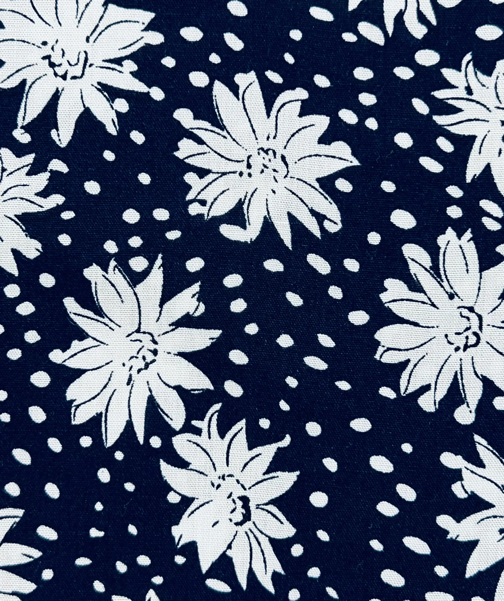 Printed Viscose Challis in Navy & White