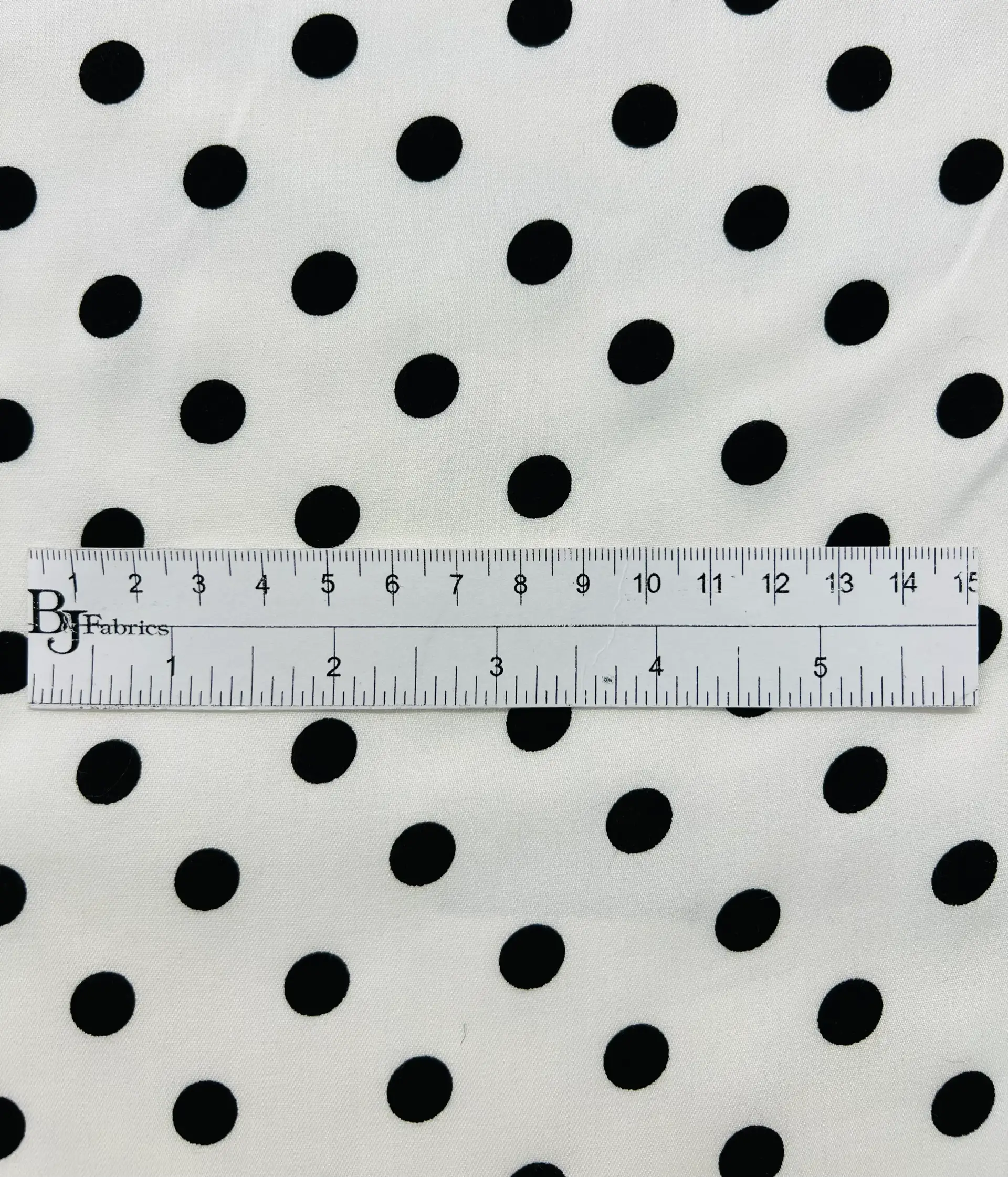 Printed Viscose Challis in Black & White 1/2" Dots