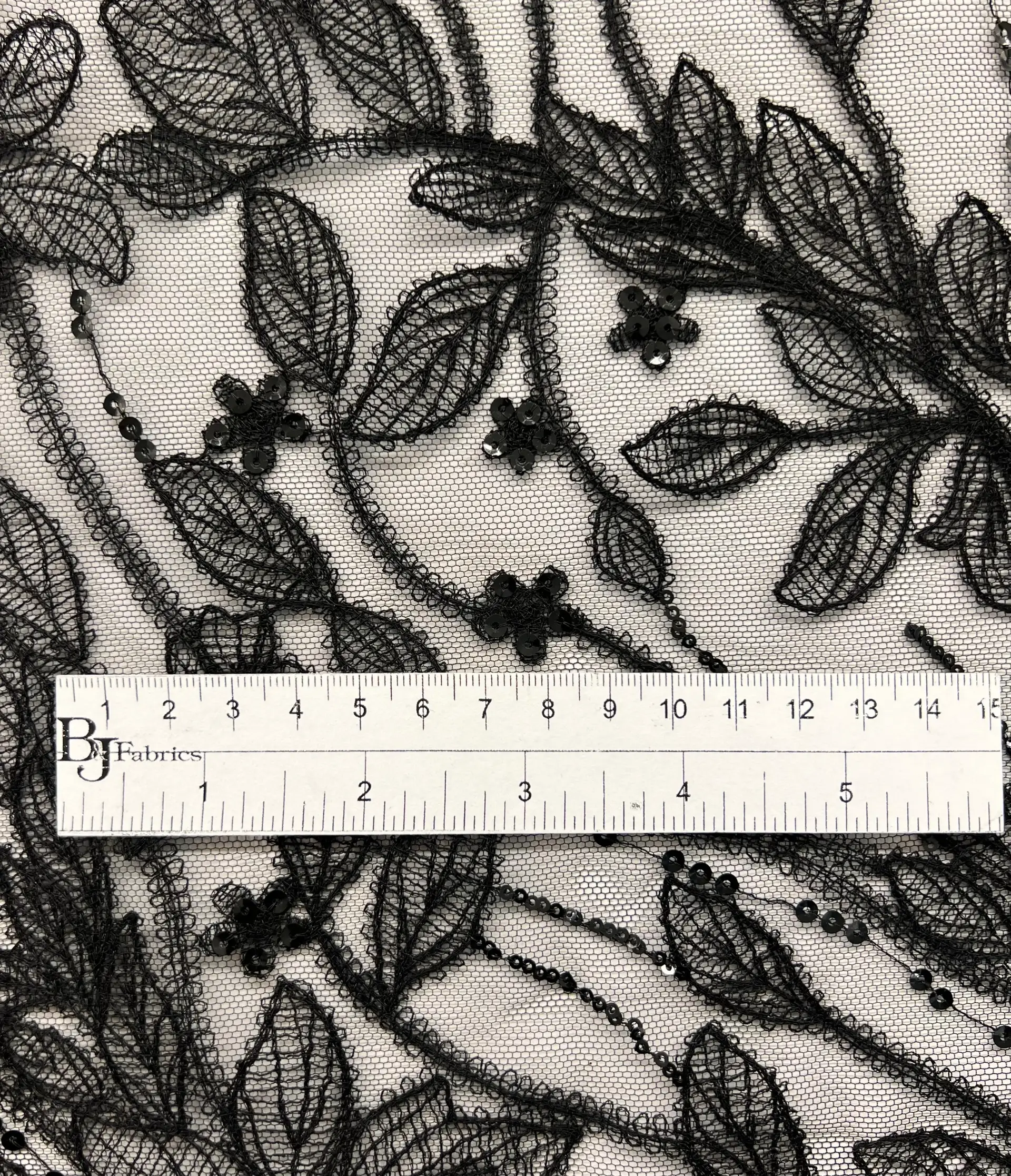 Embroidered Tulle with Botanicals and Sequins Accents in Black