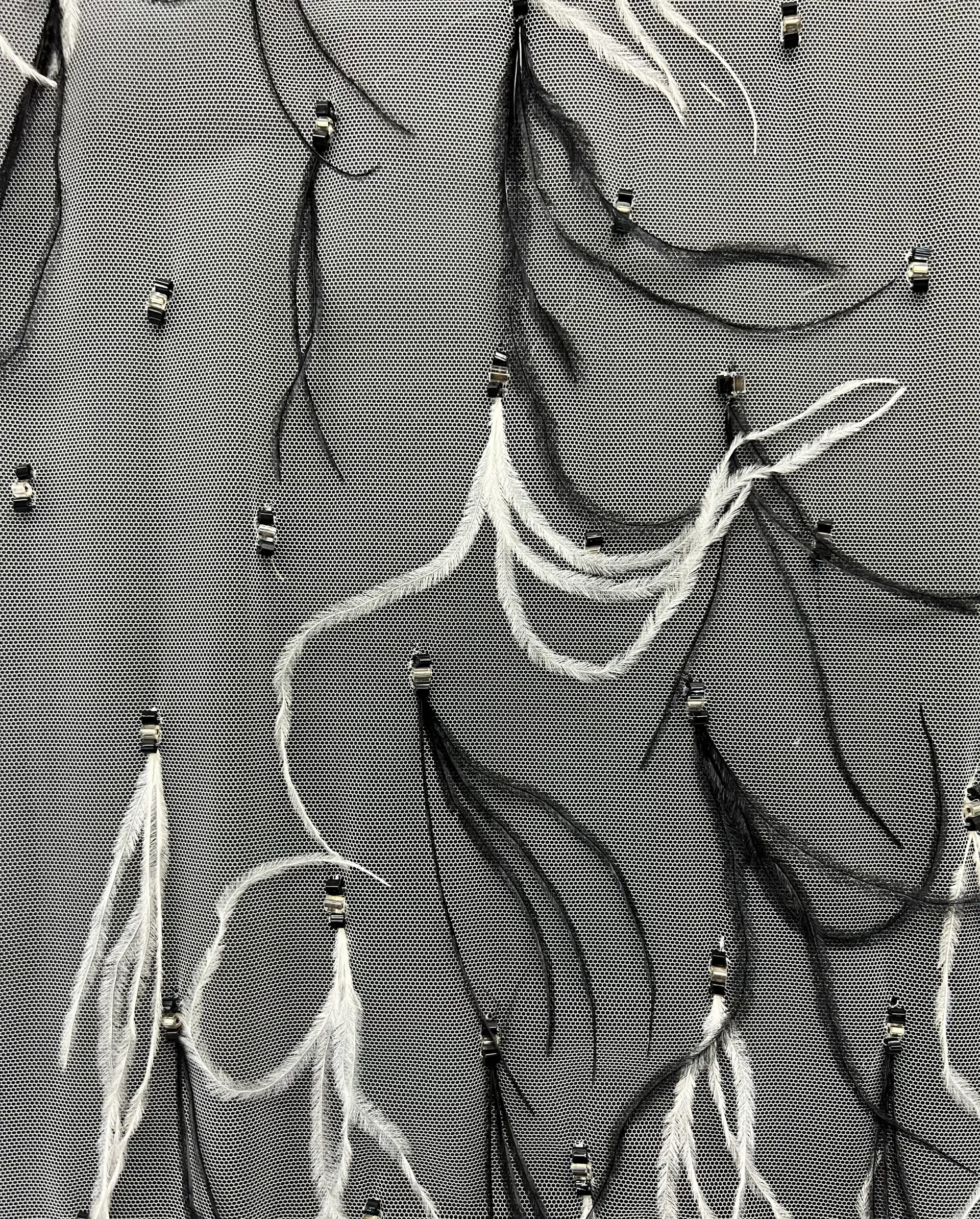  Hand Beaded Tulle With Feathers