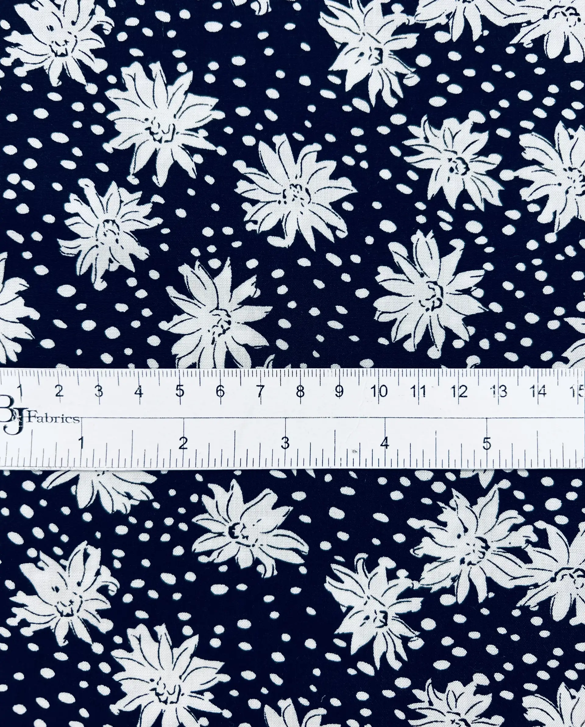 Printed Viscose Challis in Navy & White