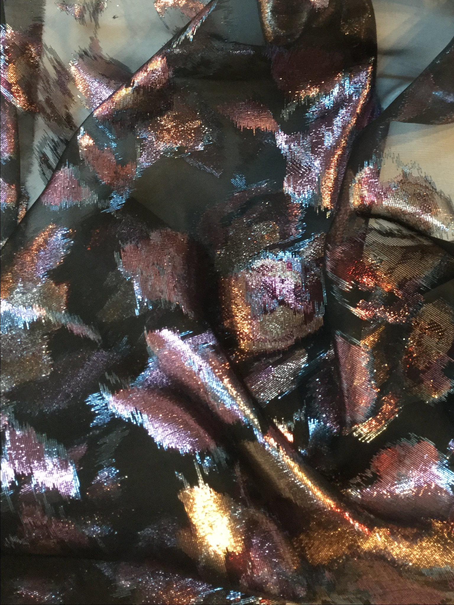 Metallic Fil Coupé Organza with Floral Motifs