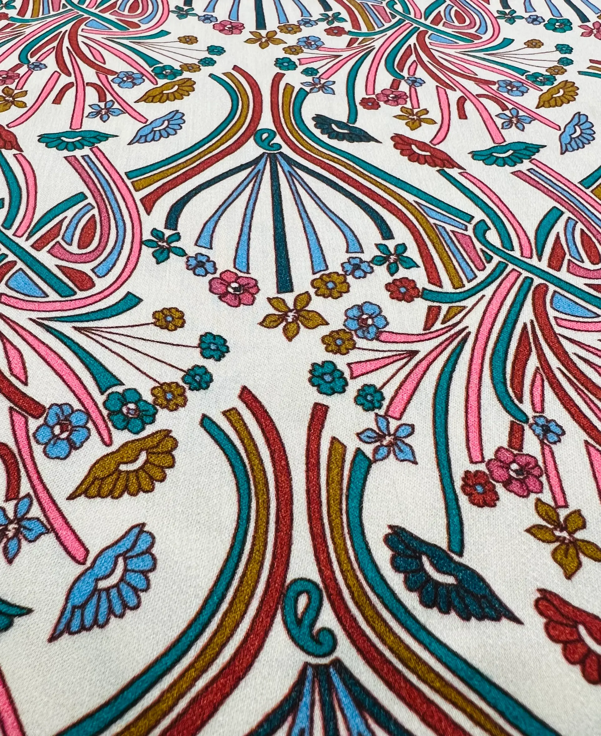 Printed Viscose Challis Sateen On Ivory Ground
