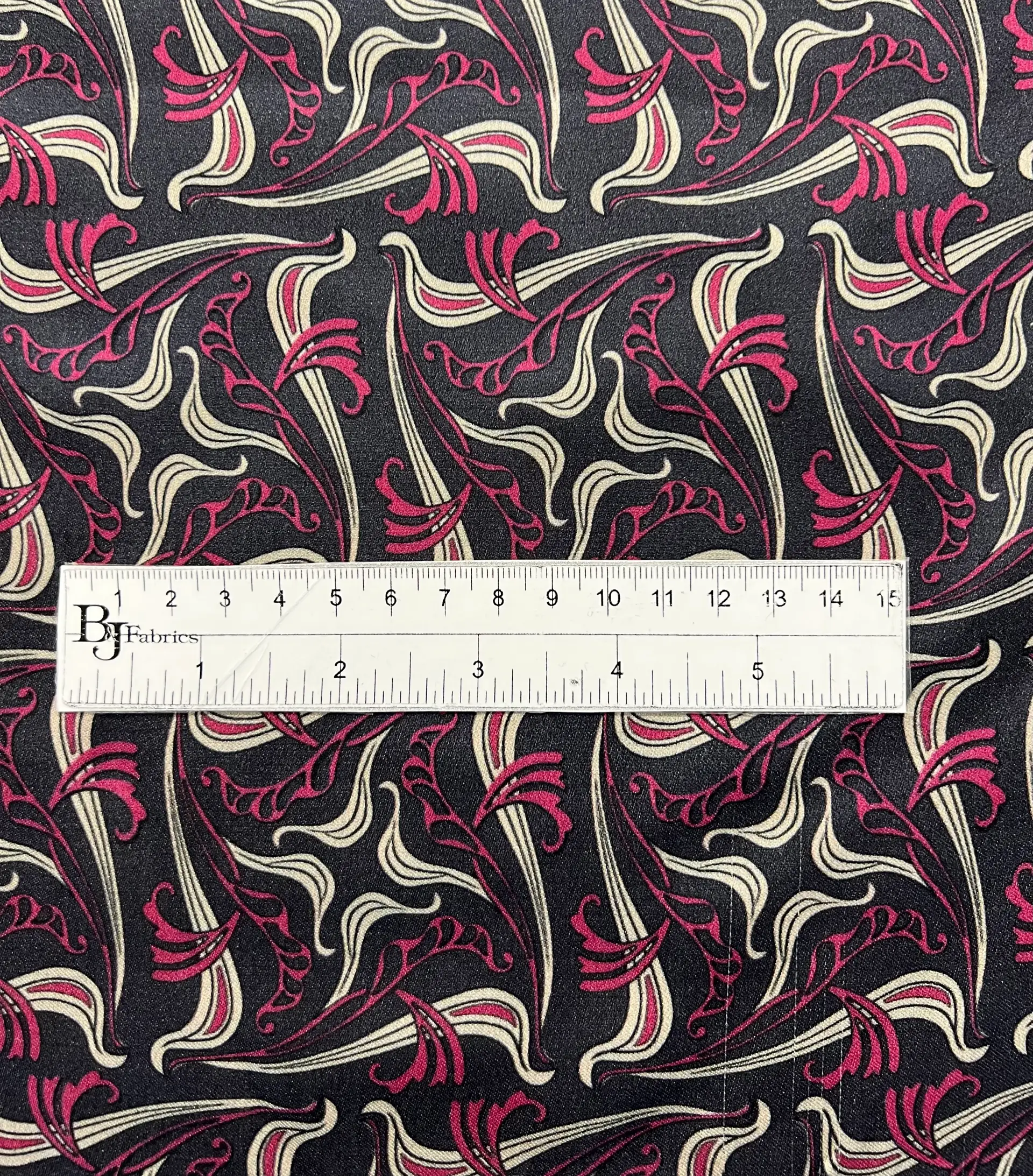 Printed Viscose challis Sateen On Charcoal Ground