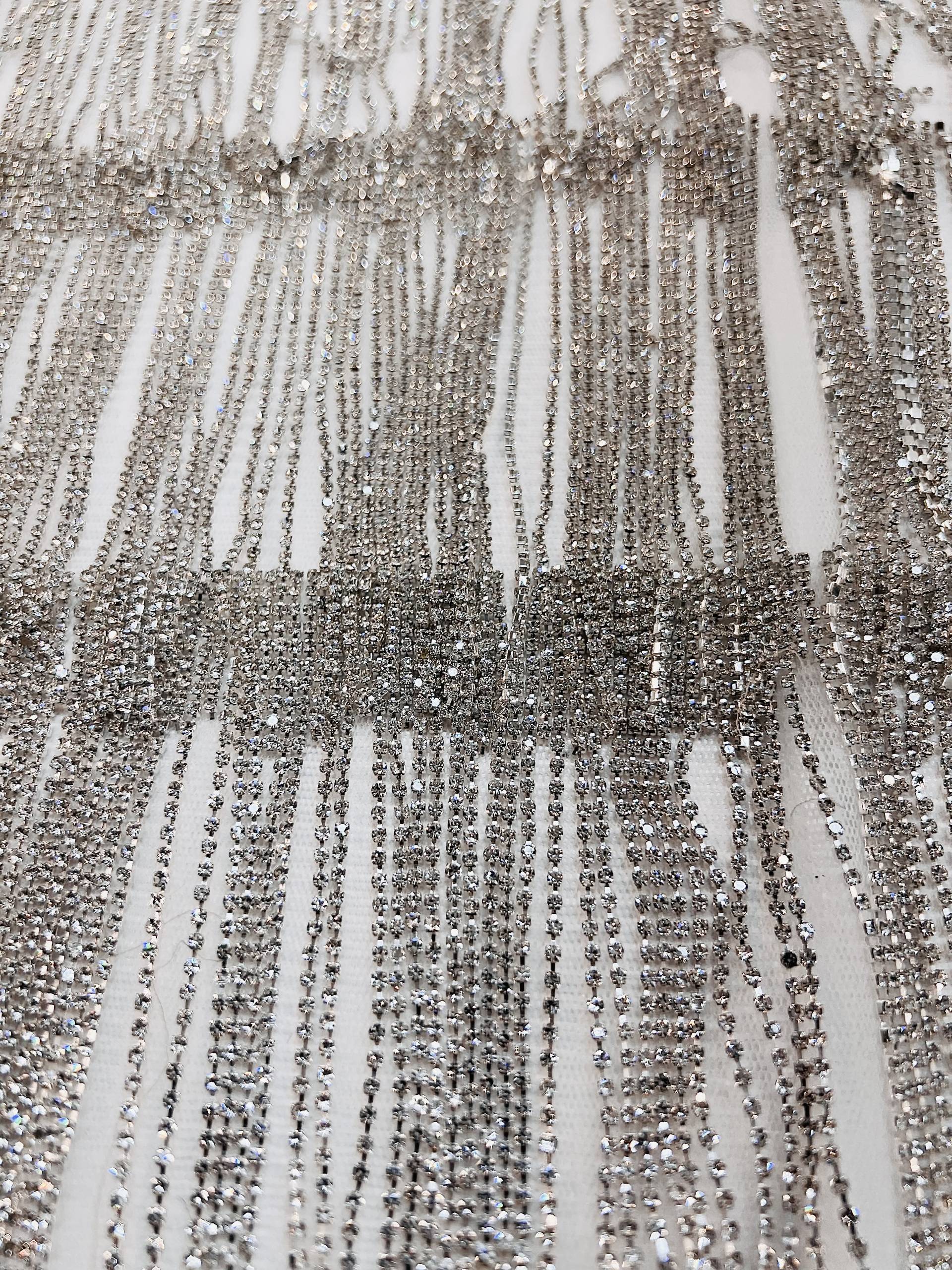 Couture Hand Sewn Crystal Fringe on Double Layers Tulle