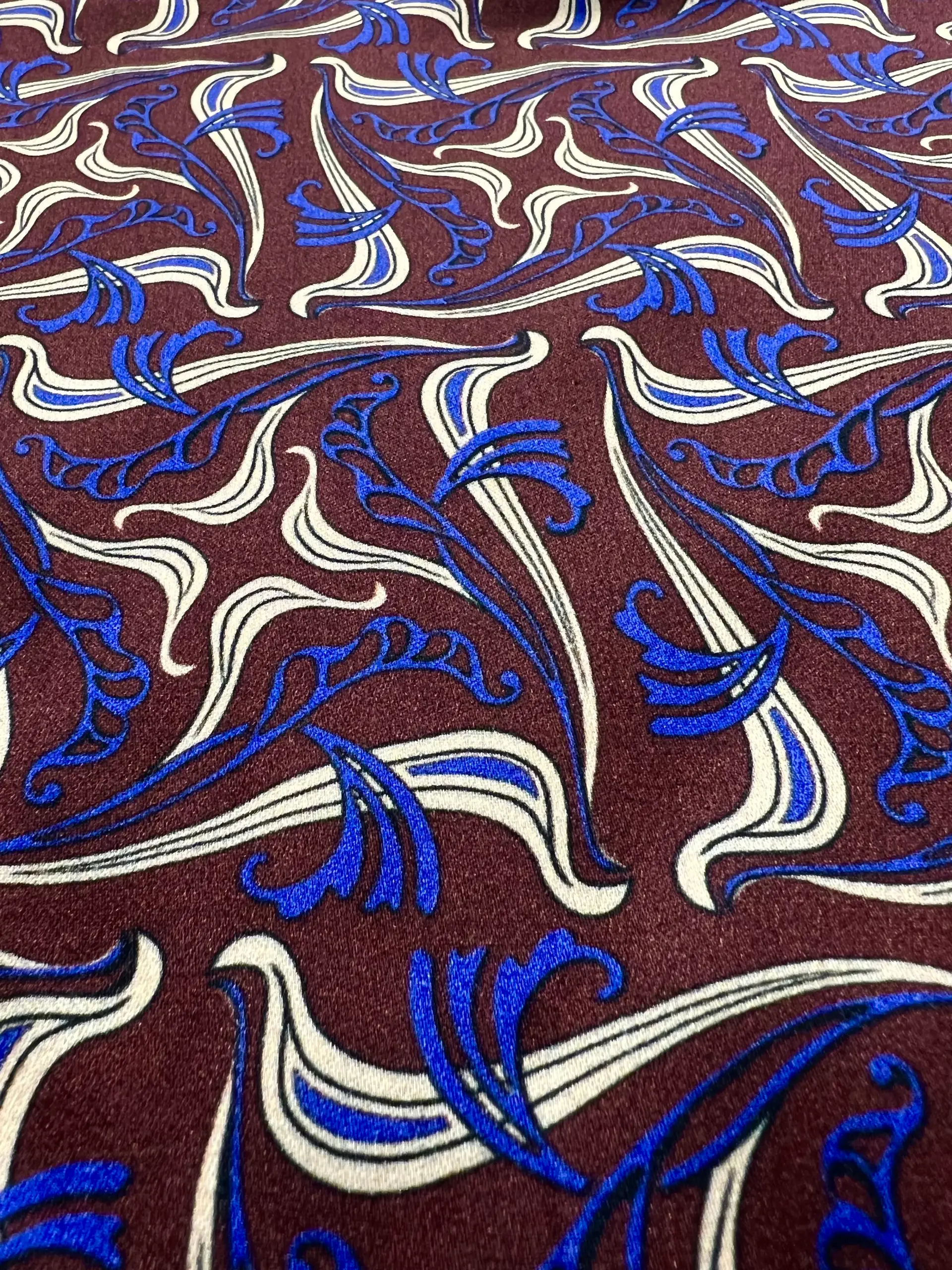 Printed Viscose Challis Sateen On Chocolate Ground