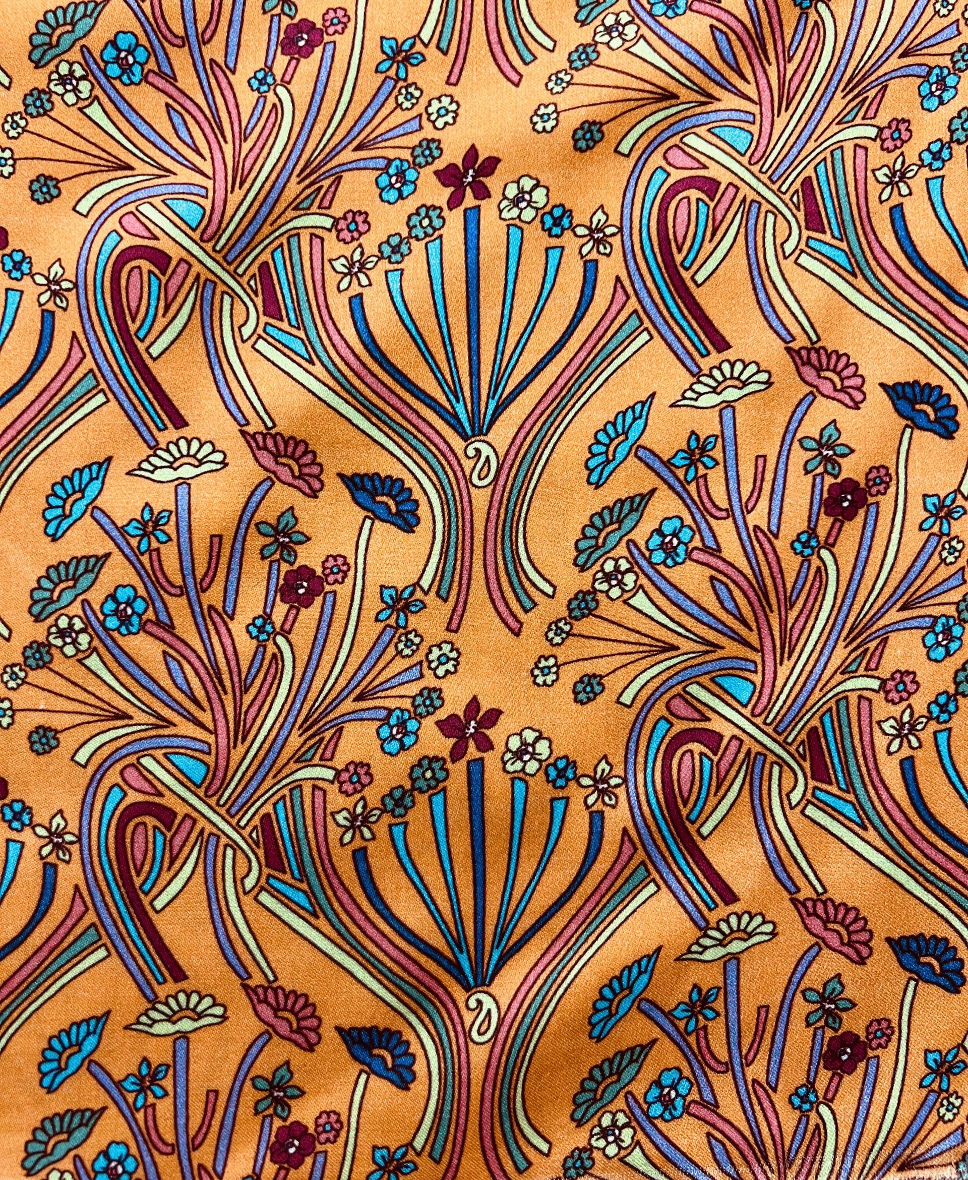 Printed Viscose Challis Sateen On Tangerine Ground