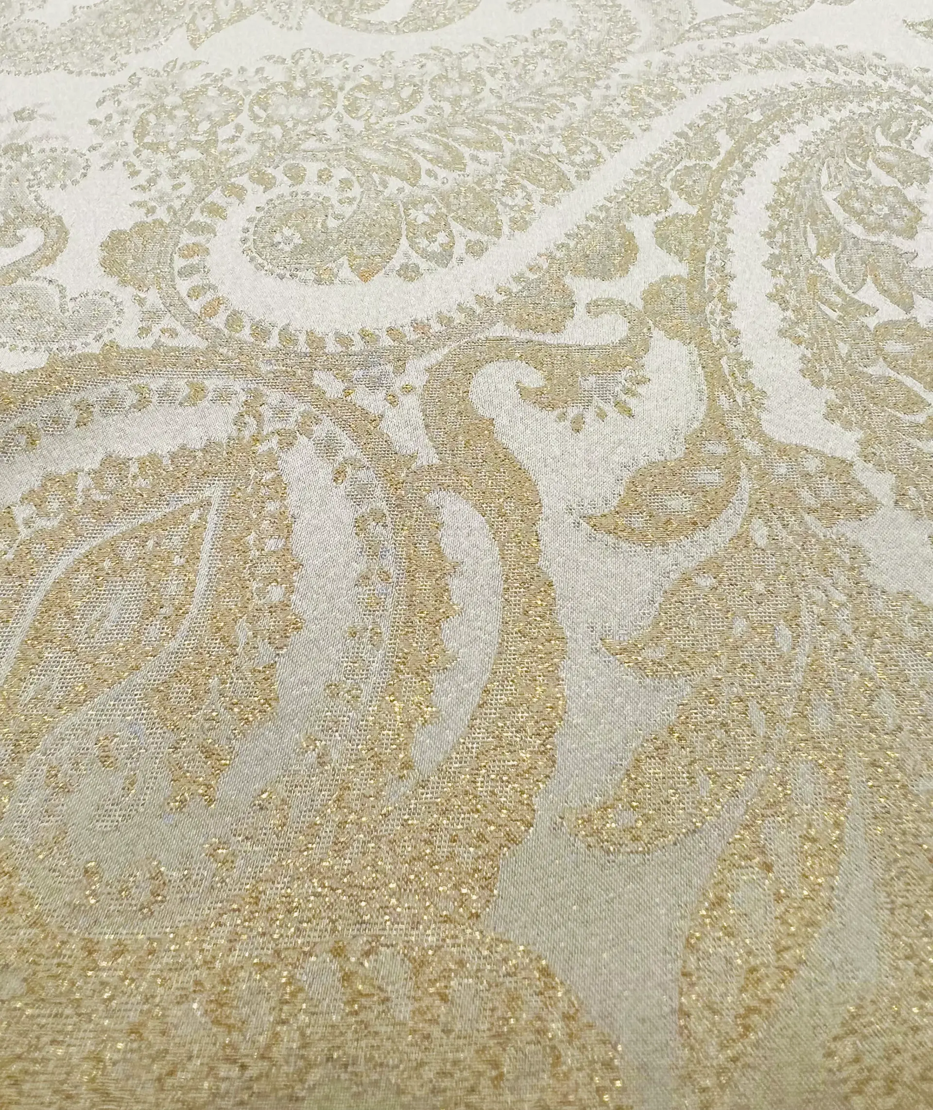 Silk Lamé Charmeuse Jacquard in Ivory & Gold