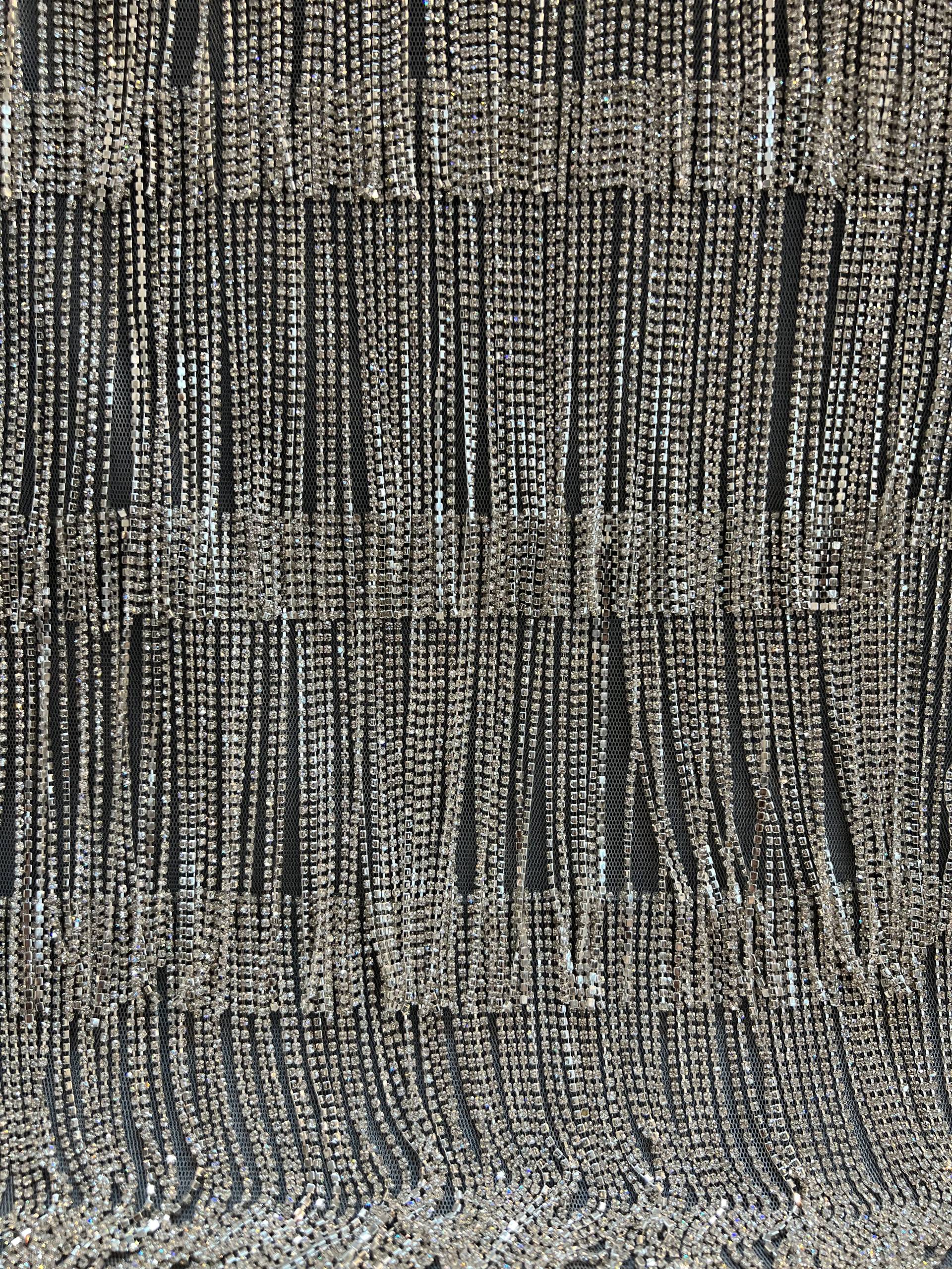 Couture Hand Sewn Crystal Fringe on Double Layers Tulle