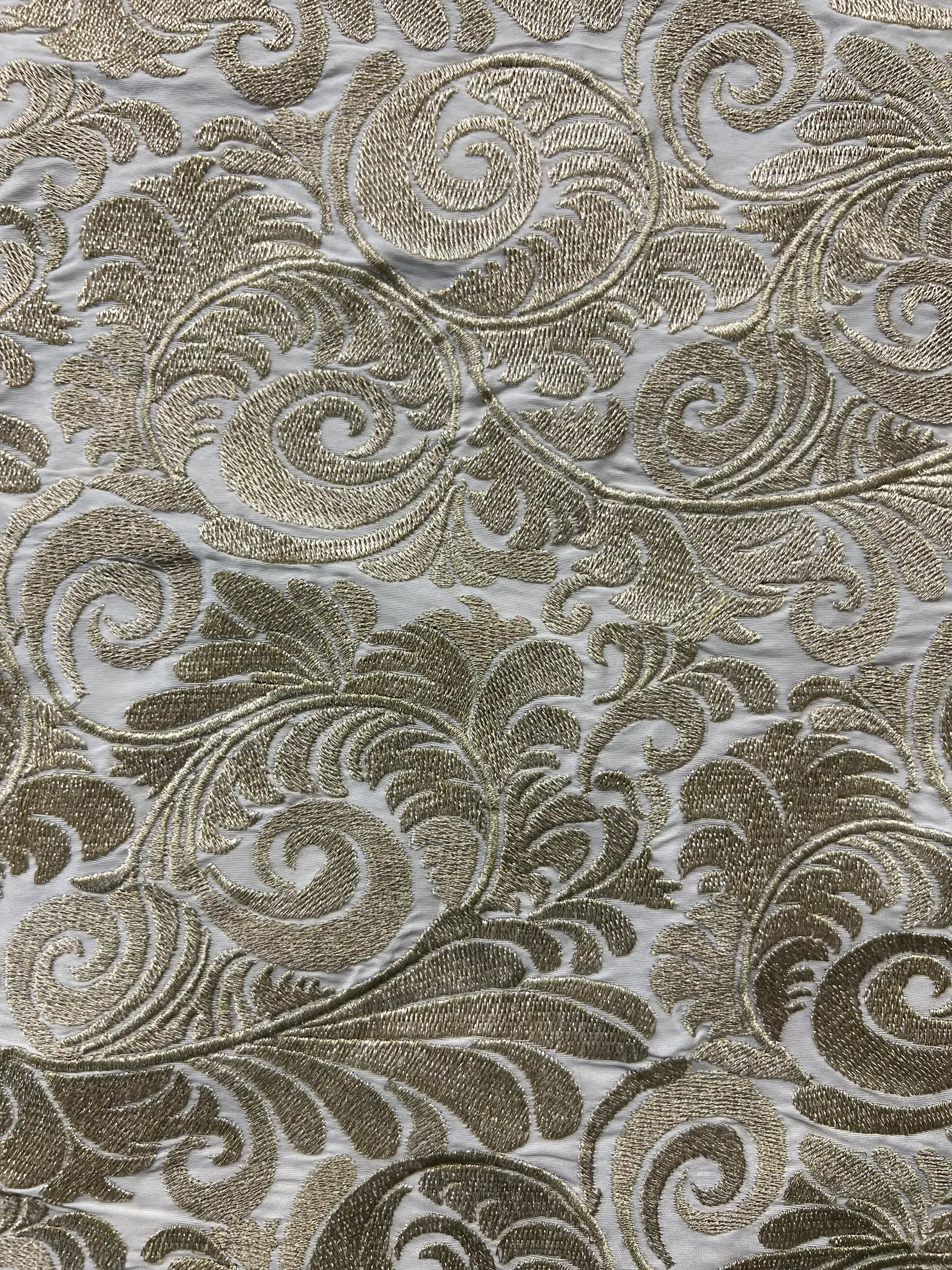 Embroidered White Taffeta in Gold