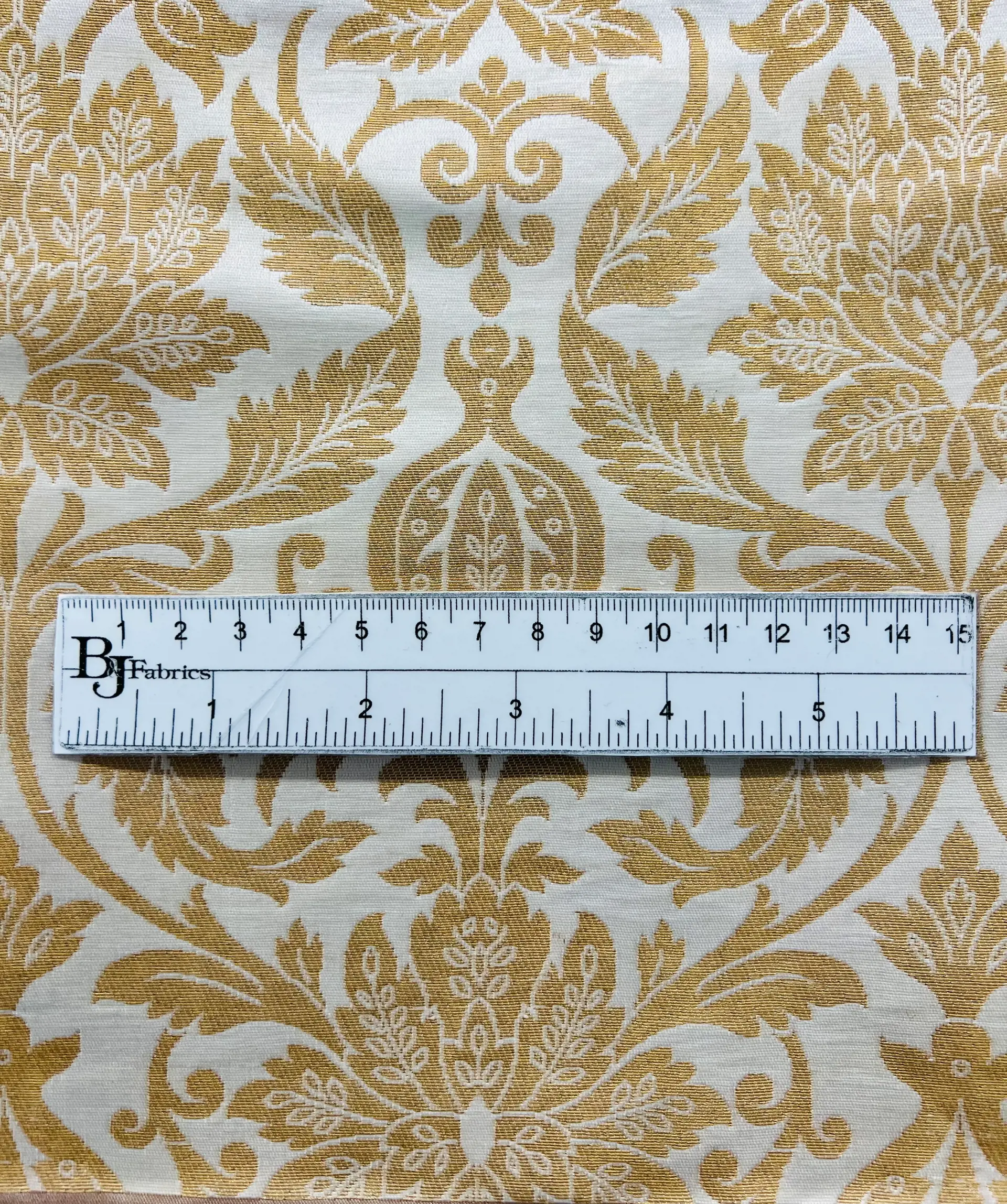 Metallic Large Floral Brocade in White Gold