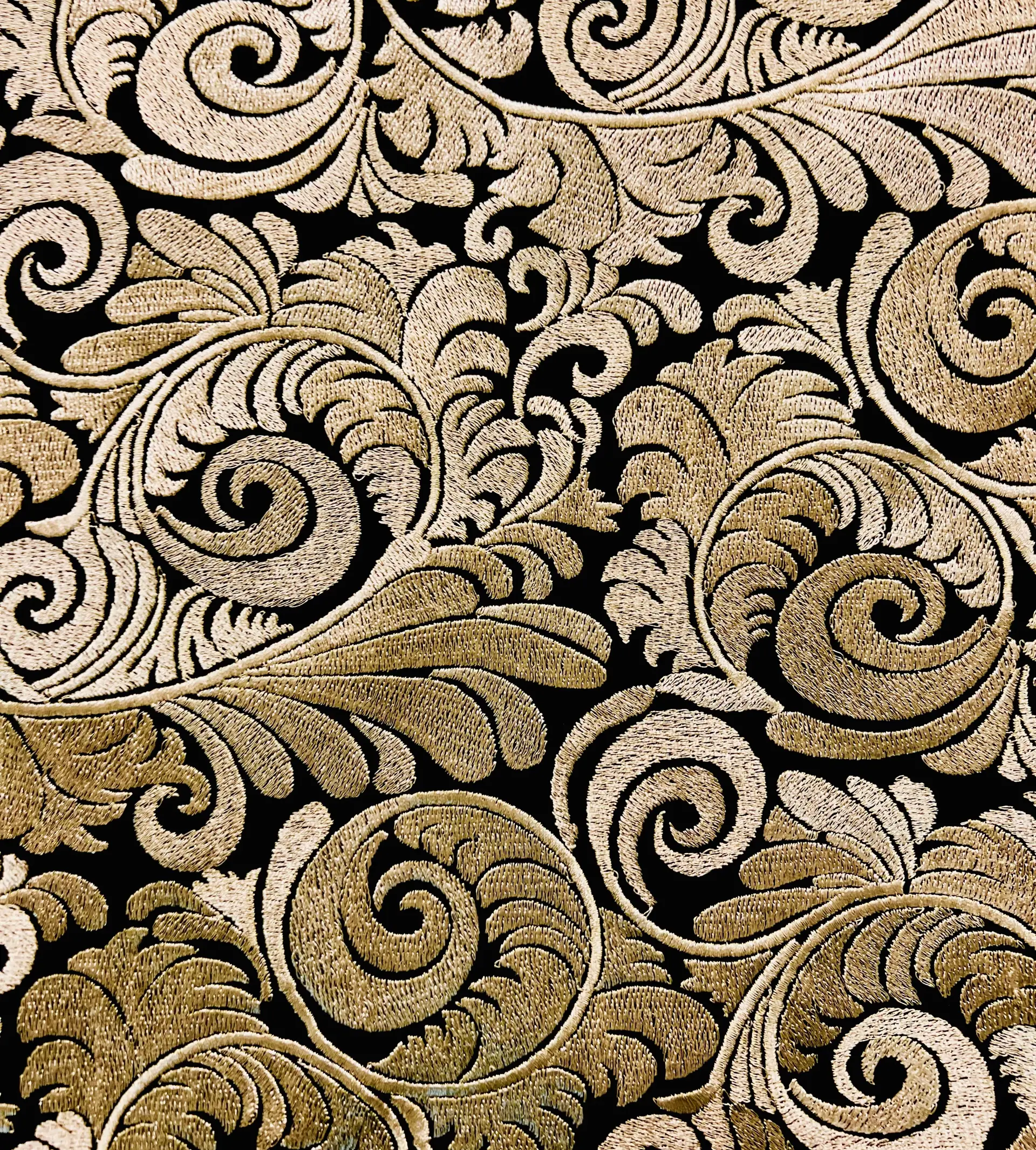 Metallic Embroidered Black Taffeta in Gold