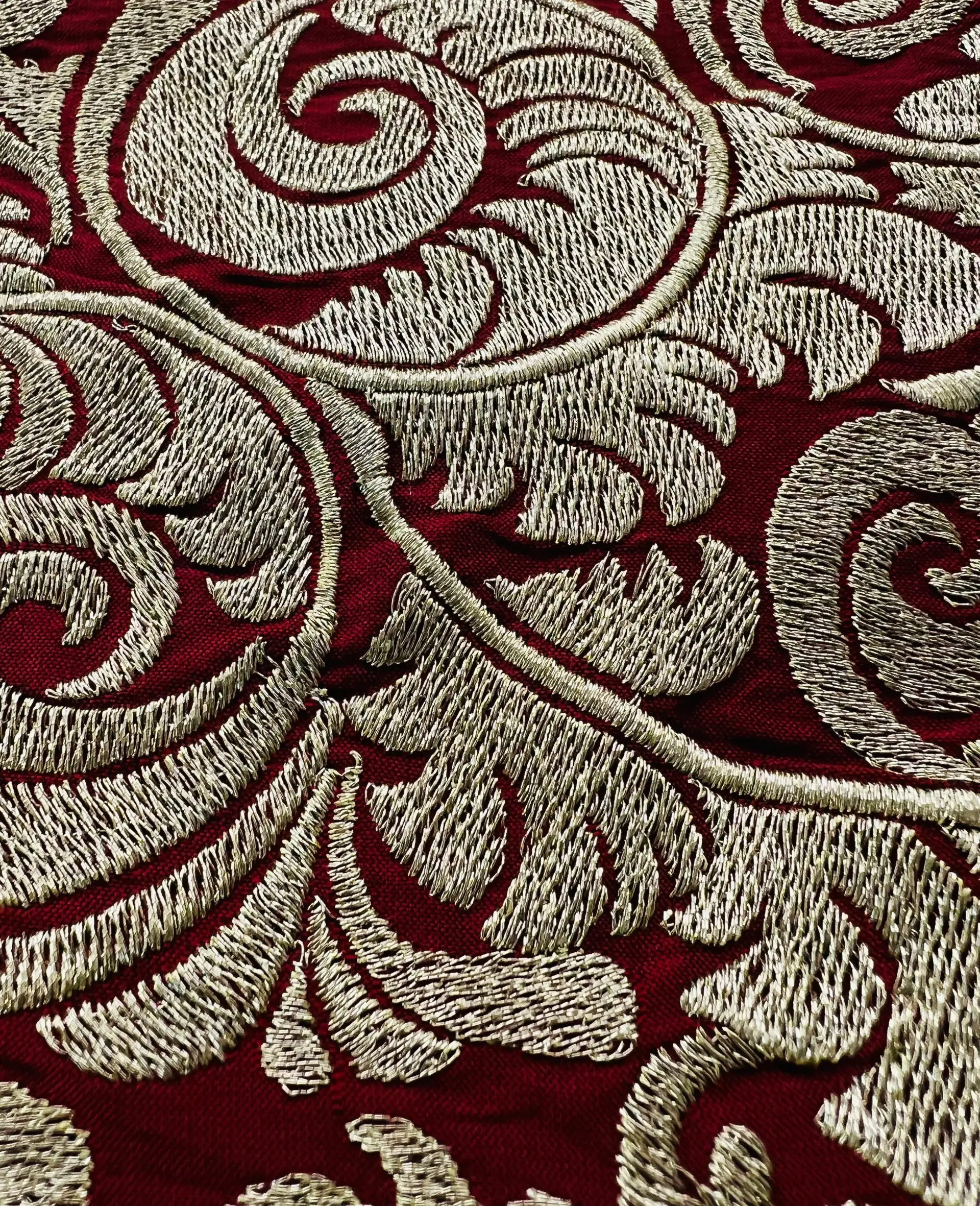 Embroidered RED Taffeta in Gold