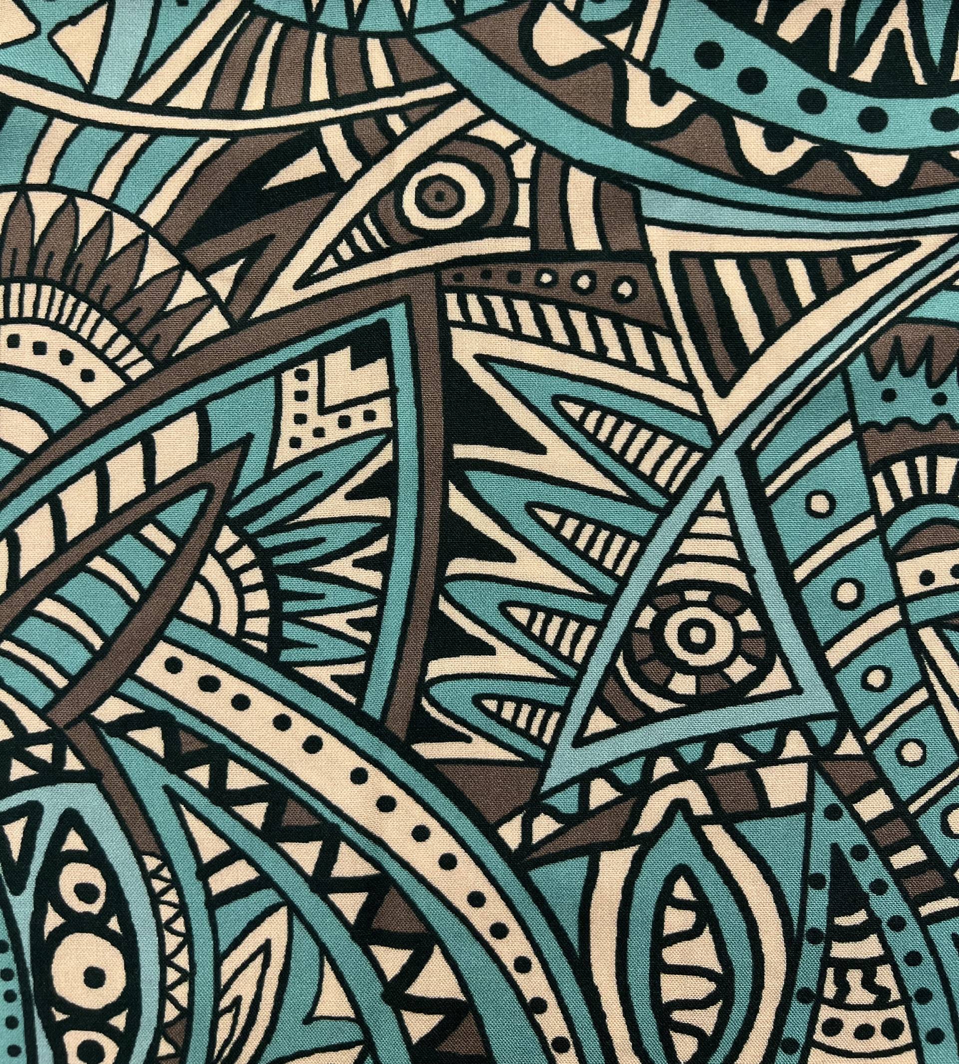 Printed Viscose Challis in Seafoam/Taupe/Black/Cream