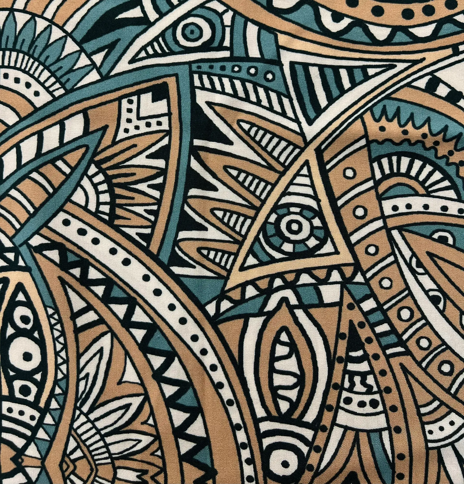 Printed Viscose Challis in Sage/Tan/white/Black