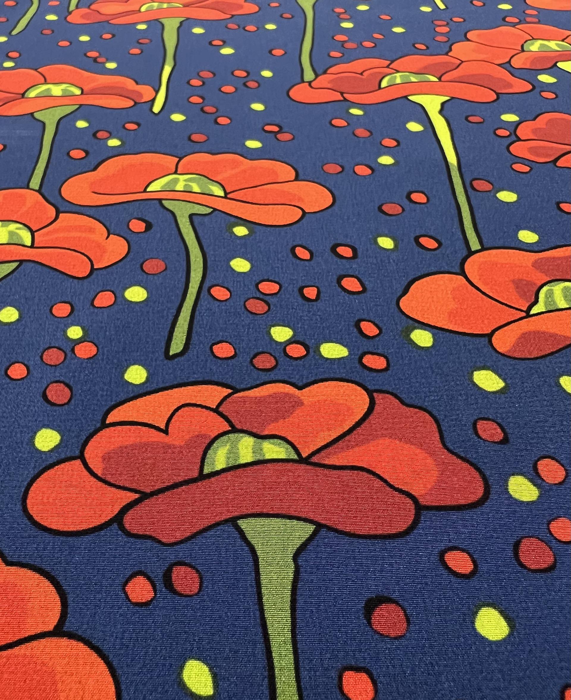 Printed Silk Crepé de Chiné On Navy 