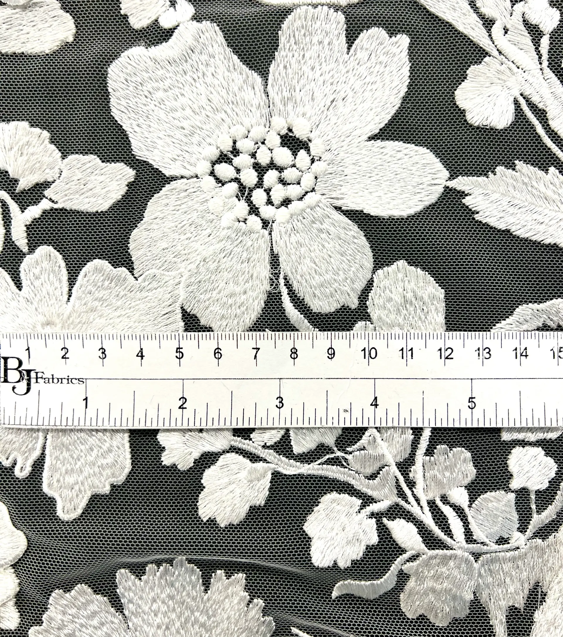 Embroidered Tulle in White Made To Order