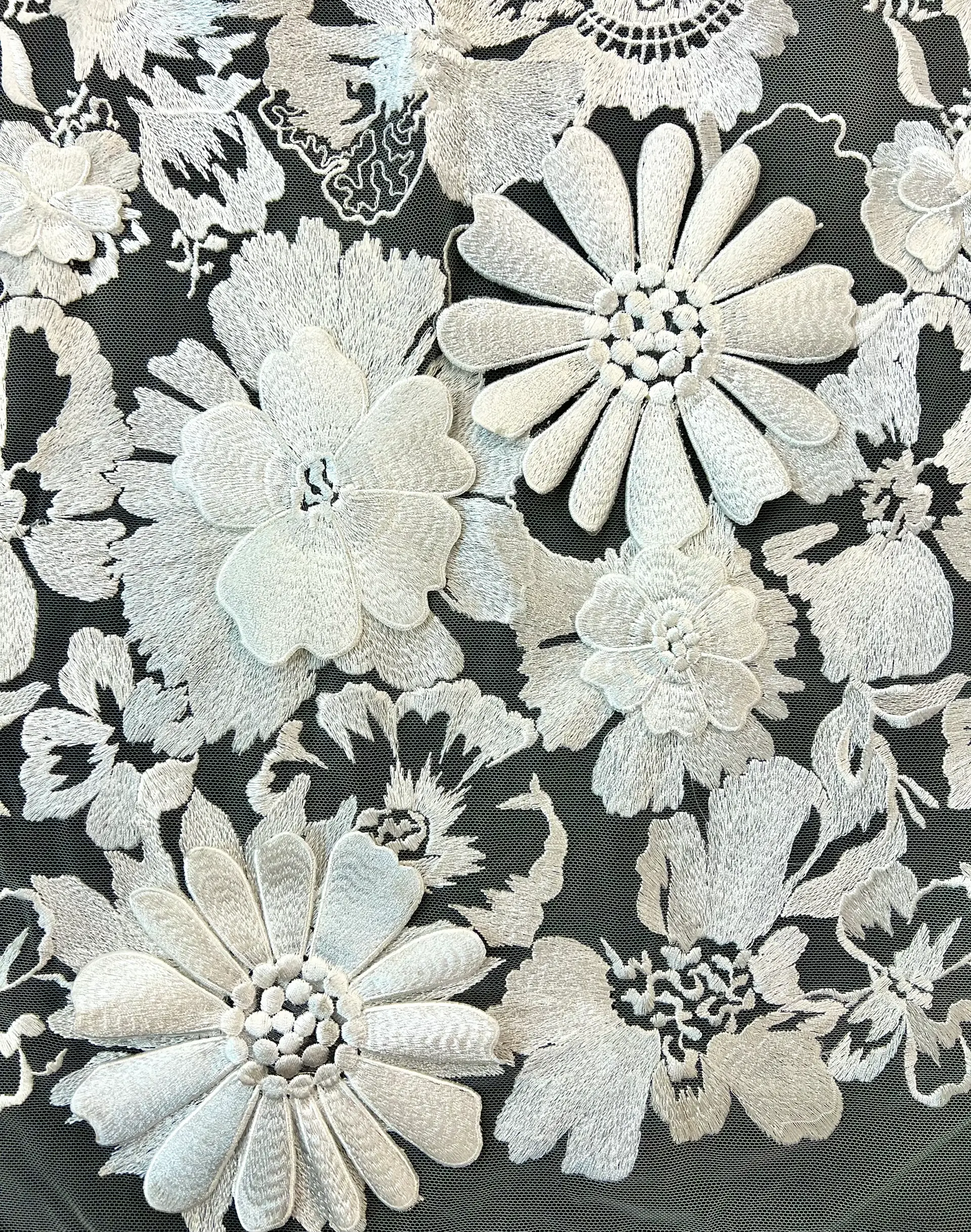 Embroidered Tulle in White Made To Order