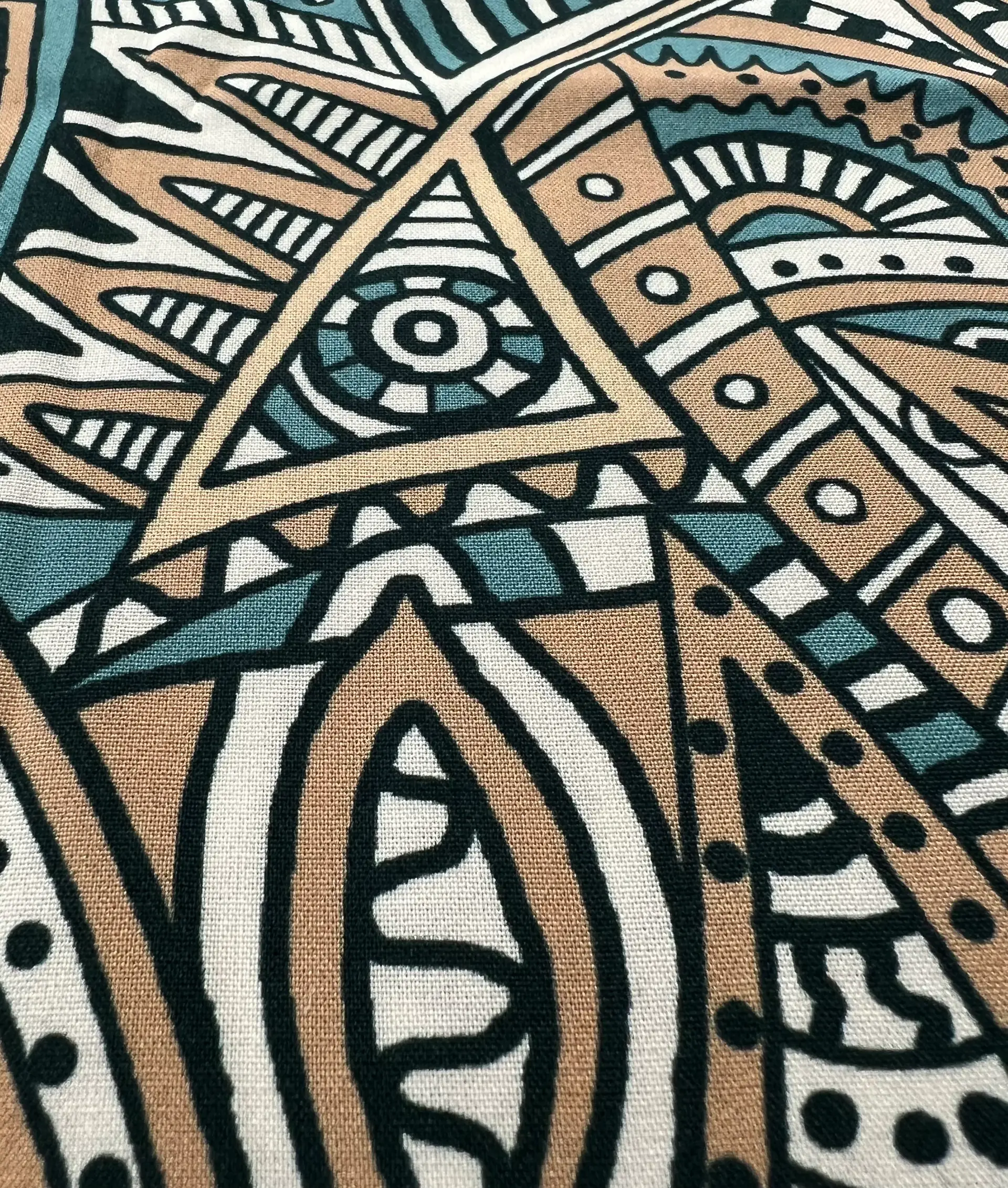 Printed Viscose Challis in Sage/Tan/white/Black