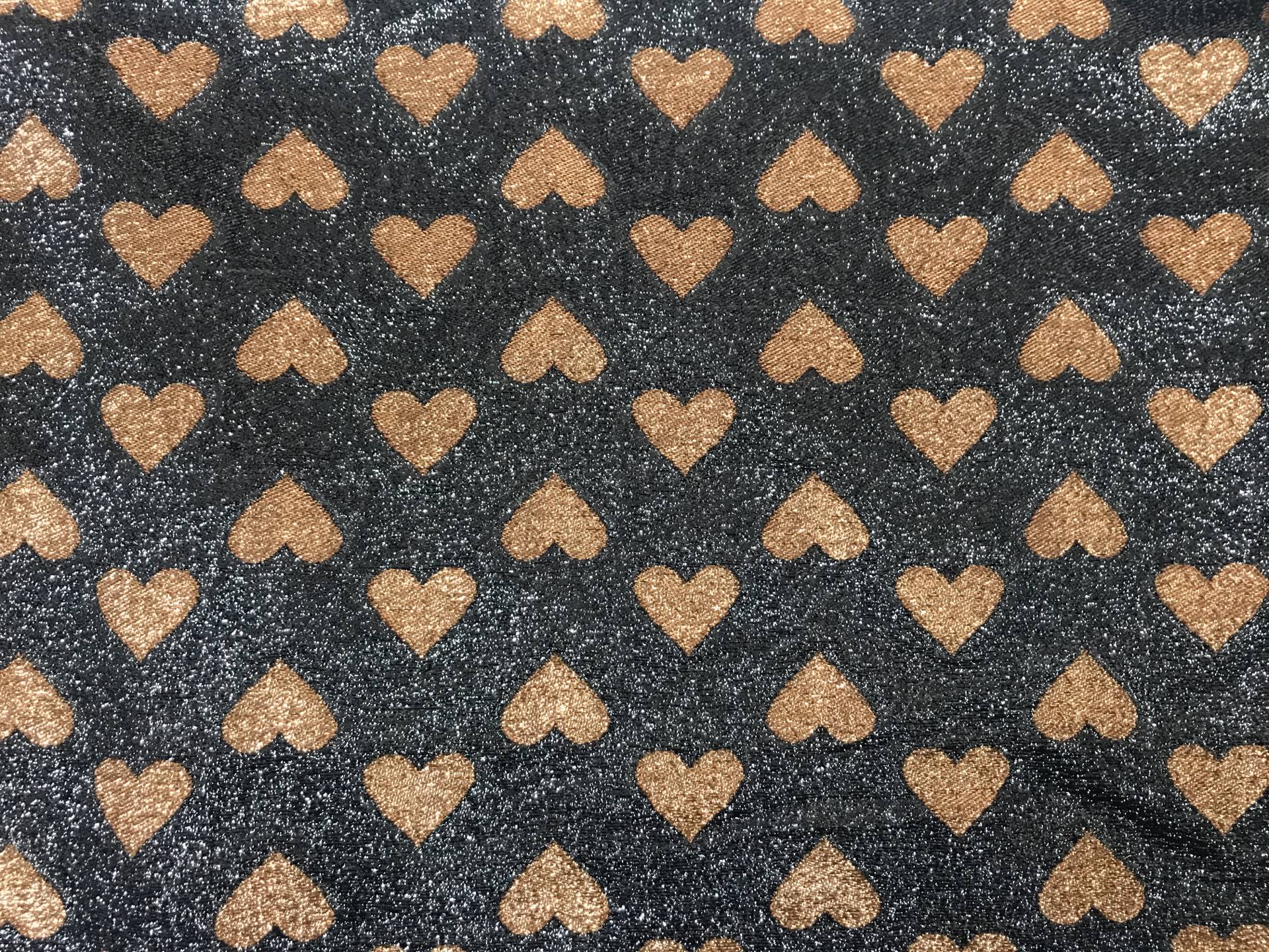 black metallic chiffon with brown hearts